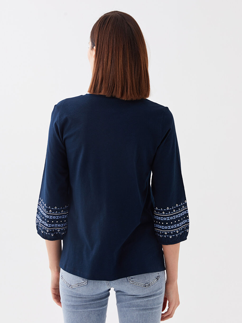 LCW Grace Tie Neck Embroidered Women's Blouse -S3HK59Z8-E1J