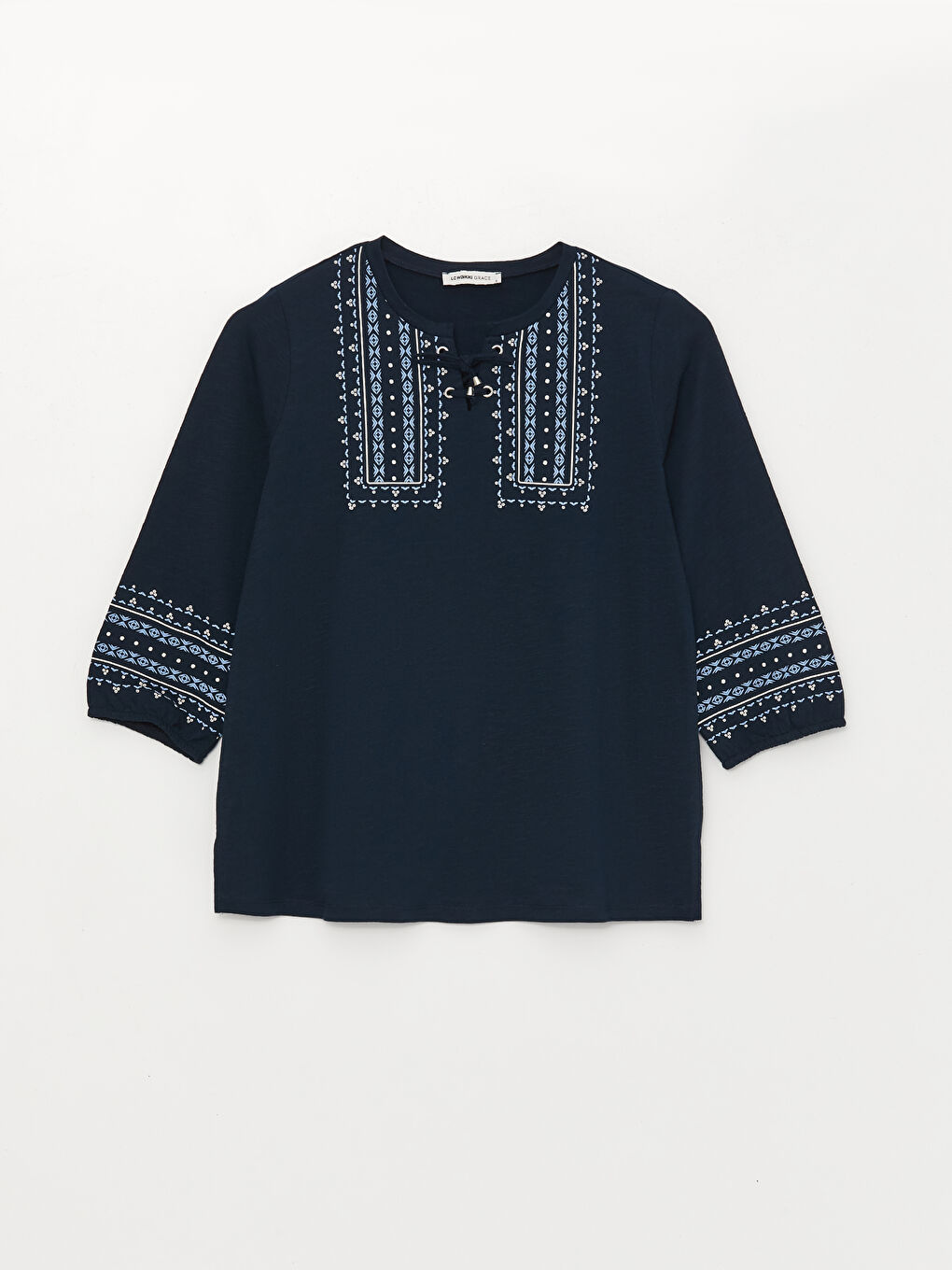LCW Grace Tie Neck Embroidered Women's Blouse -S3HK59Z8-E1J