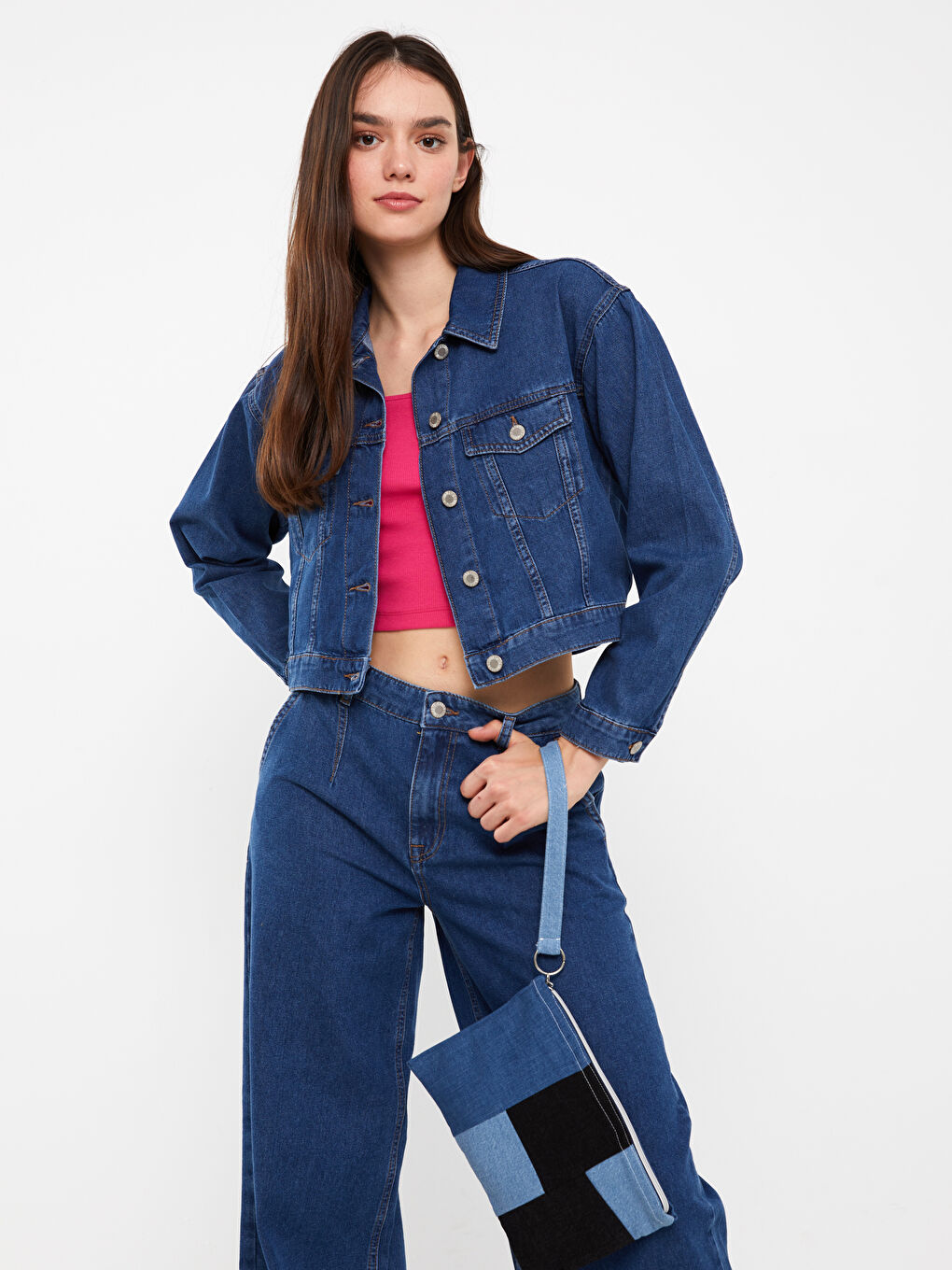 Color Block Women Denim Handbag-1