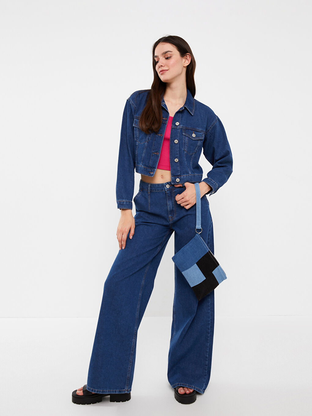 Color Block Women Denim Handbag-2