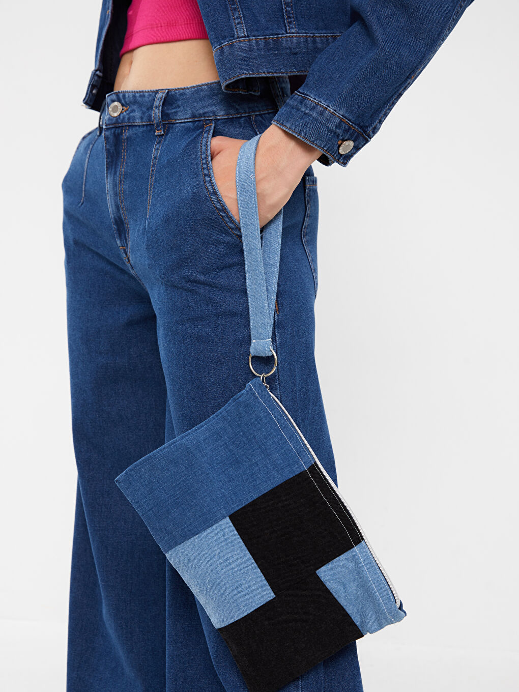 Color Block Women Denim Handbag-3