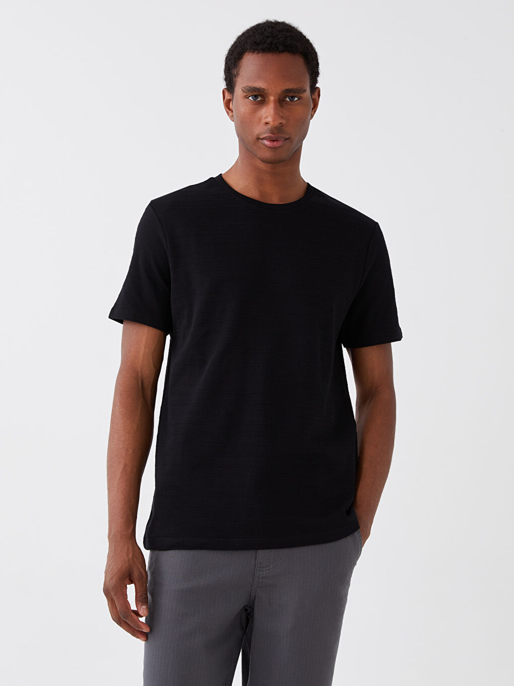 Siyah Bisiklet Yaka Penye Erkek Tişört