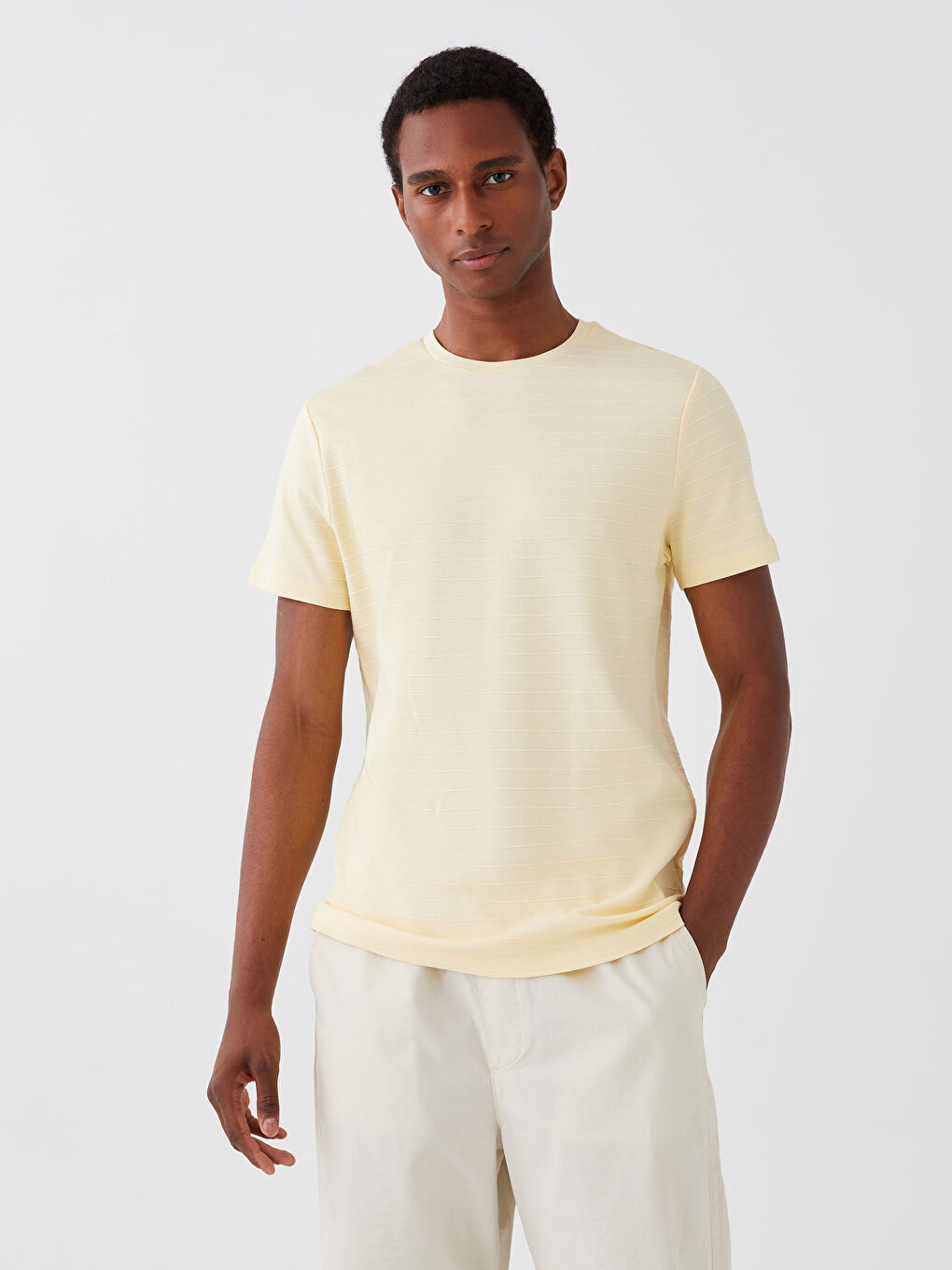 Sarı Bisiklet Yaka Penye Erkek Tişört-1