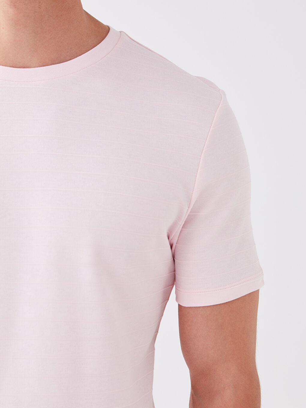 Pembe Bisiklet Yaka Penye Erkek Tişört-3