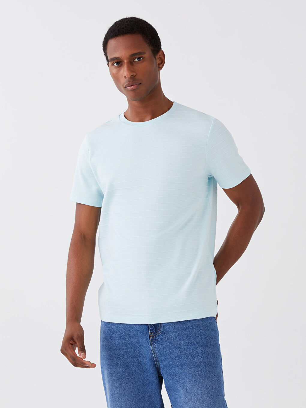 Mavi Bisiklet Yaka Penye Erkek Tişört