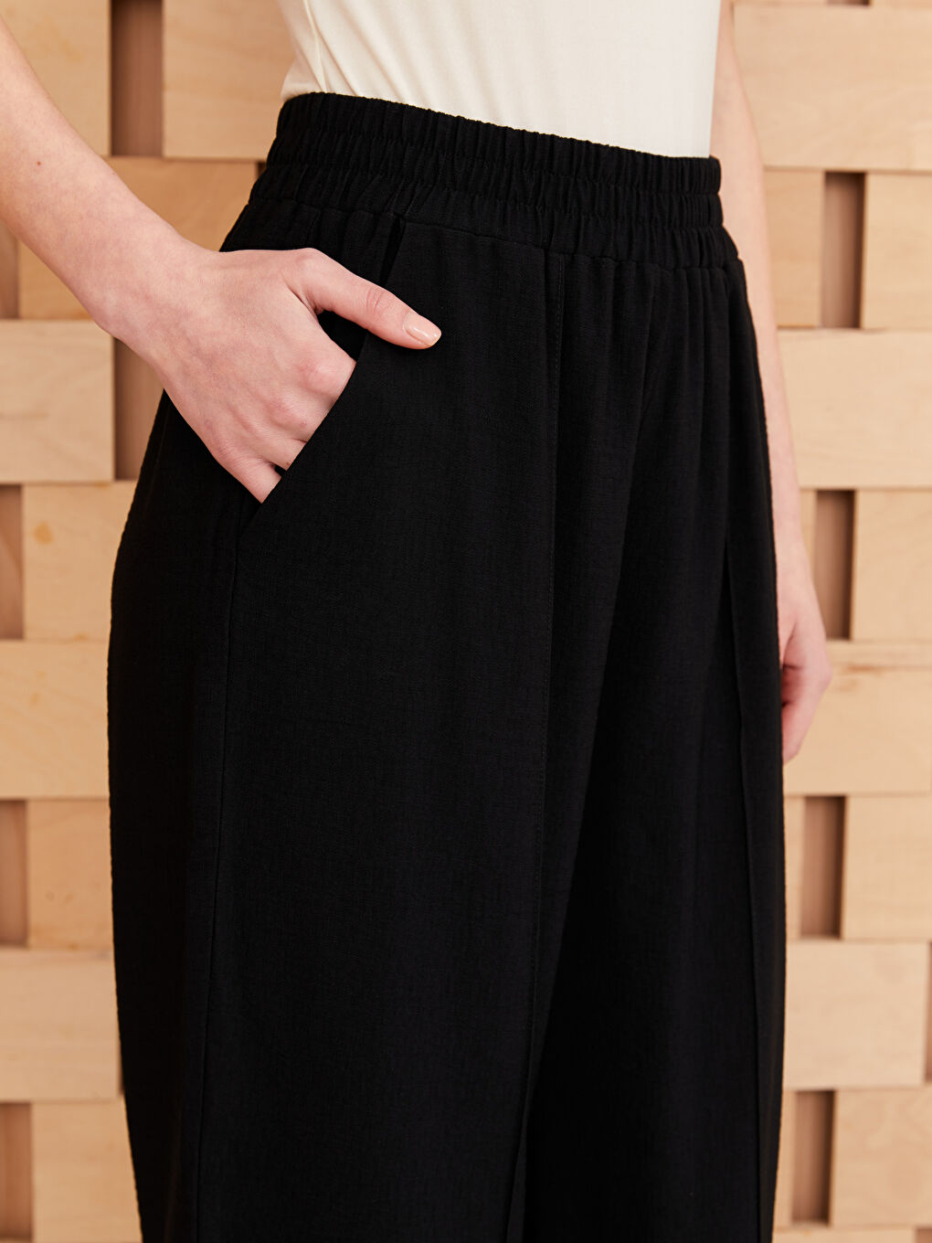 بنطلون نسائي بقصة مريحة وخصر مطاطي-2