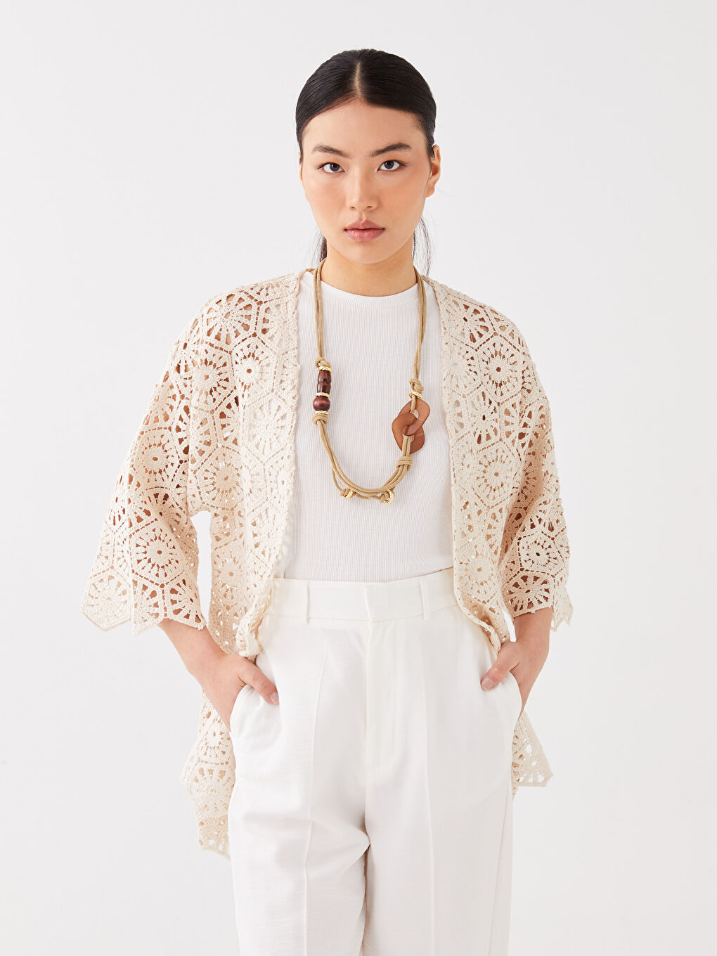 Shawl Collar Embroidered Oversize Women's Crochet Cardigan-1