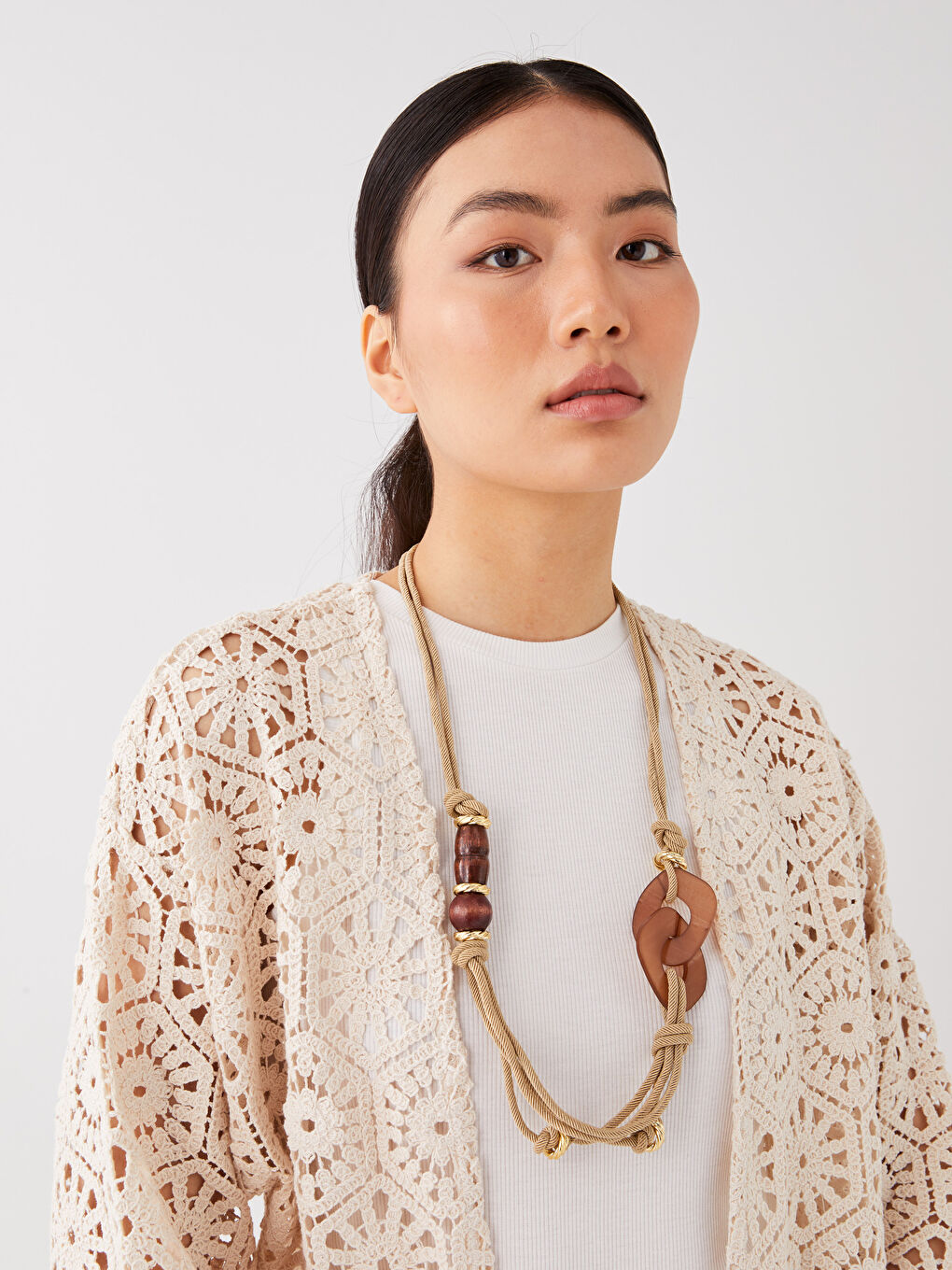 Shawl Collar Embroidered Oversize Women's Crochet Cardigan-2