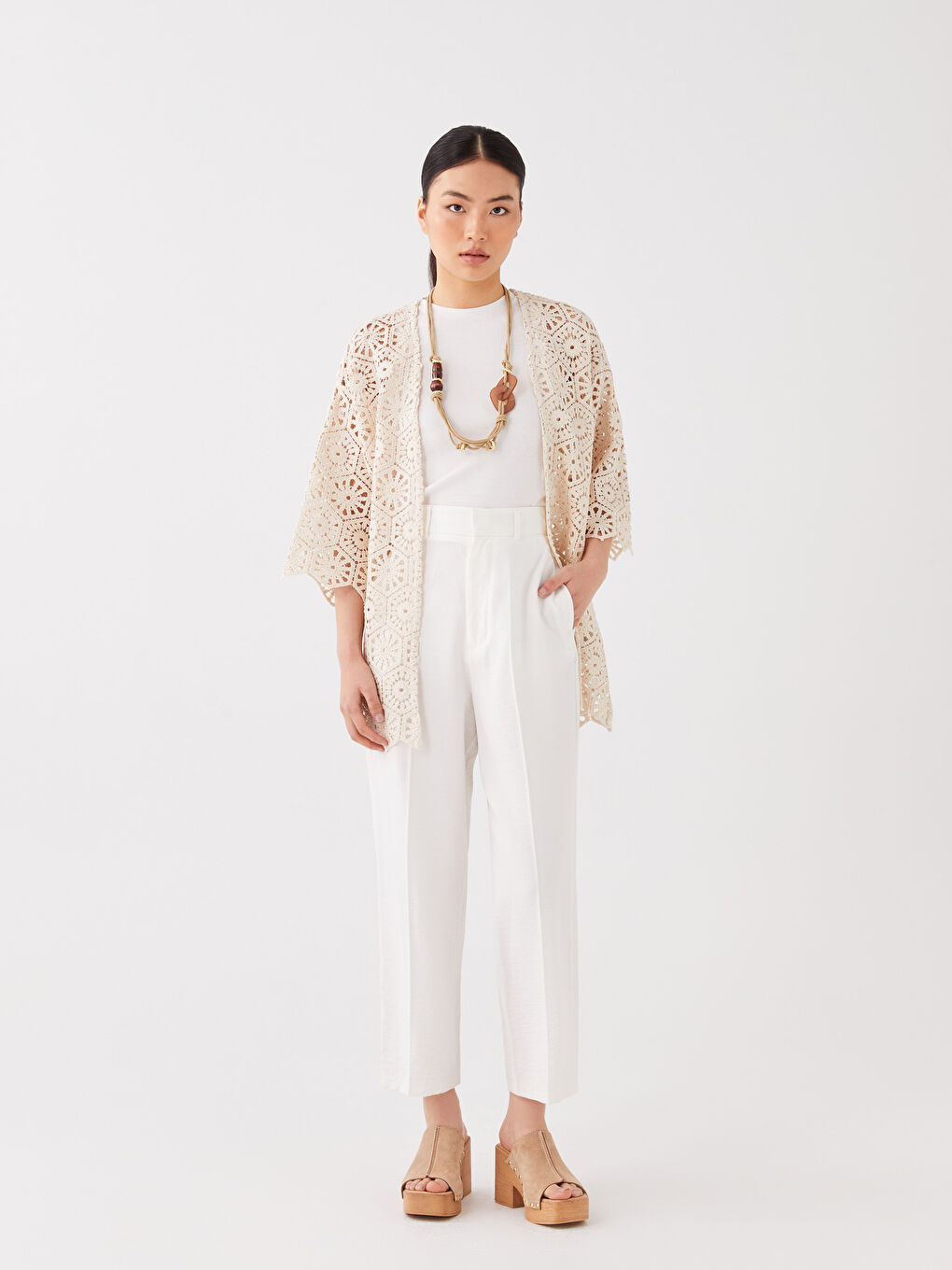 Shawl Collar Embroidered Oversize Women's Crochet Cardigan-3