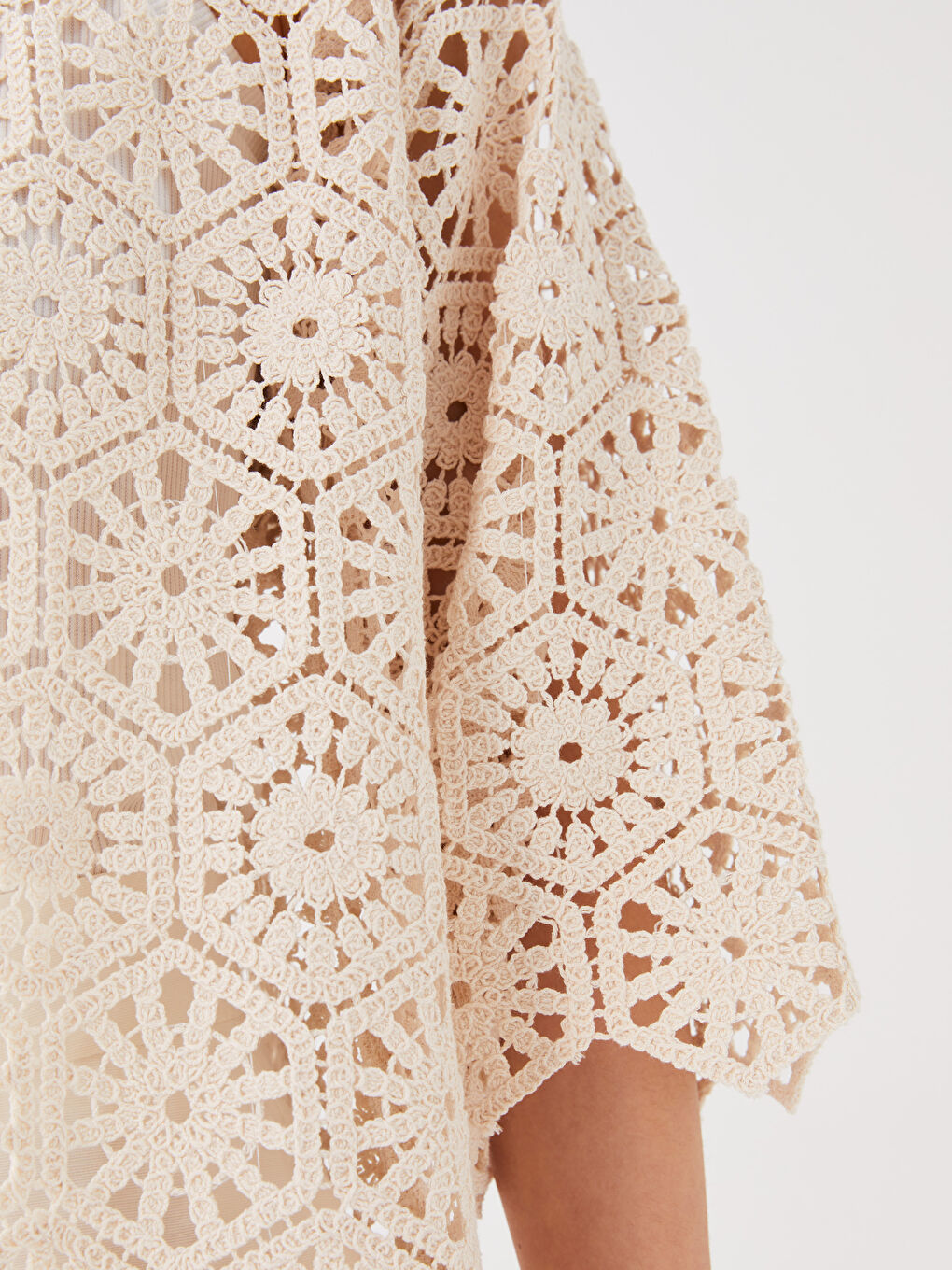 Shawl Collar Embroidered Oversize Women's Crochet Cardigan-4