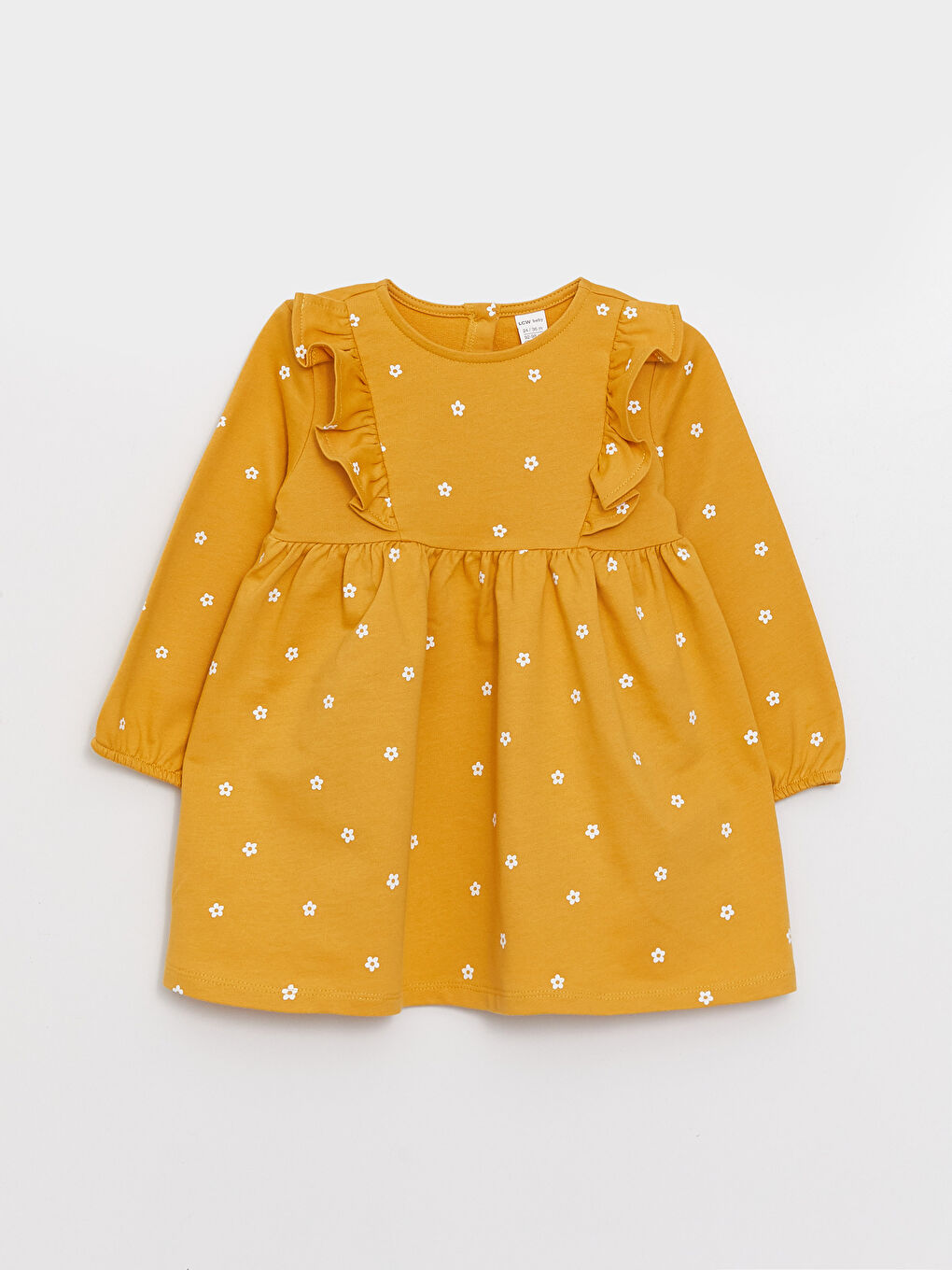 فستان للبنات الرضع بنقشة كم طويل بياقة دائرية