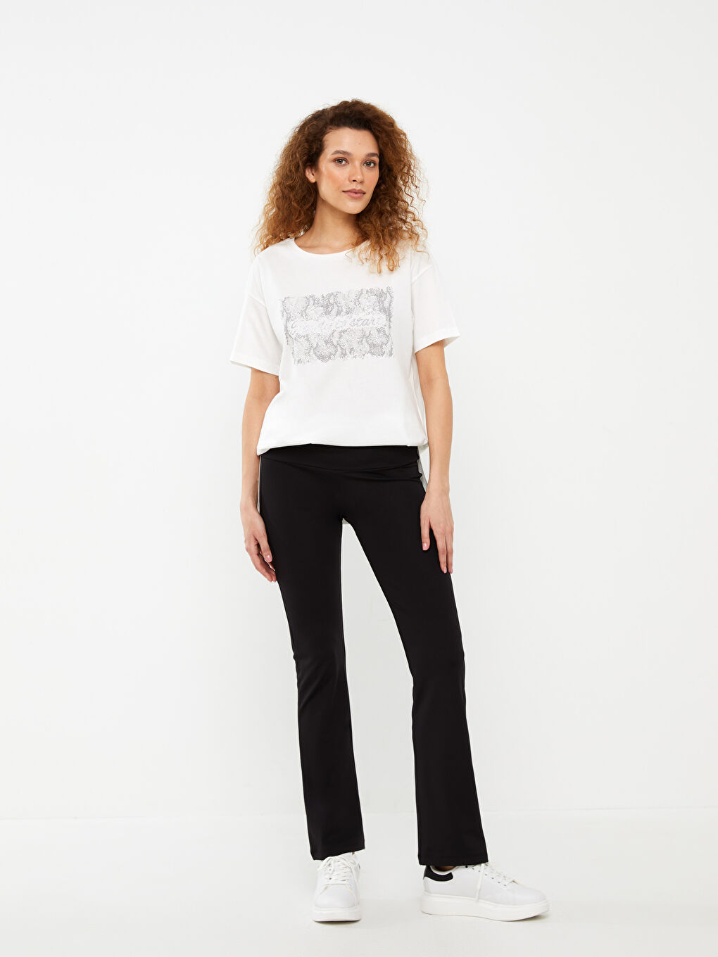 Siyah Beli Lastikli İspanyol Paça Kadın Tayt Pantolon