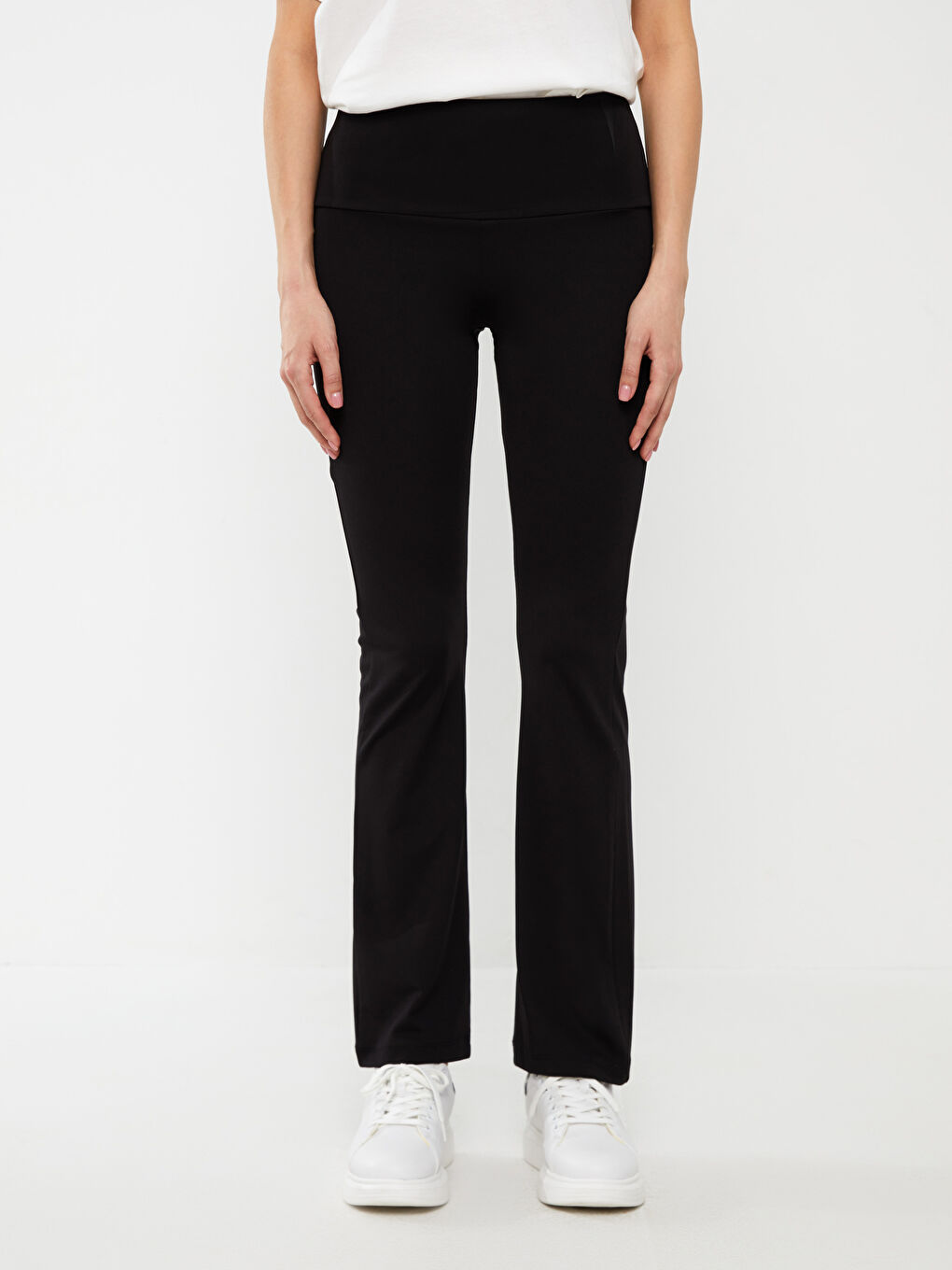 Siyah Beli Lastikli İspanyol Paça Kadın Tayt Pantolon-2