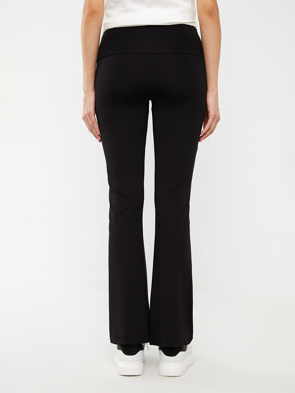 Siyah Beli Lastikli İspanyol Paça Kadın Tayt Pantolon-3