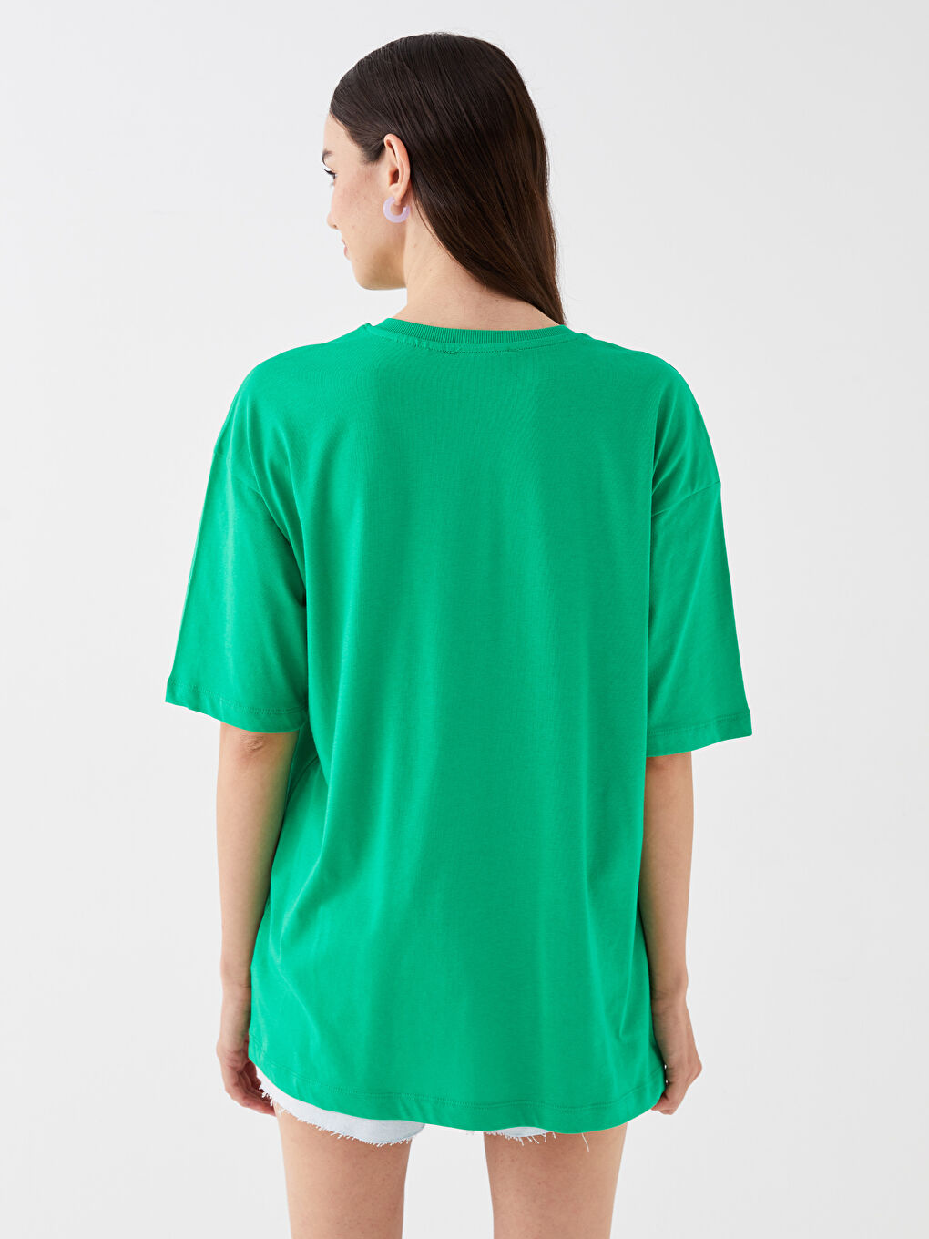 Yeşil Bisiklet Yaka Scooby Doo Baskılı Kısa Kollu Oversize Kadın Tişört-4