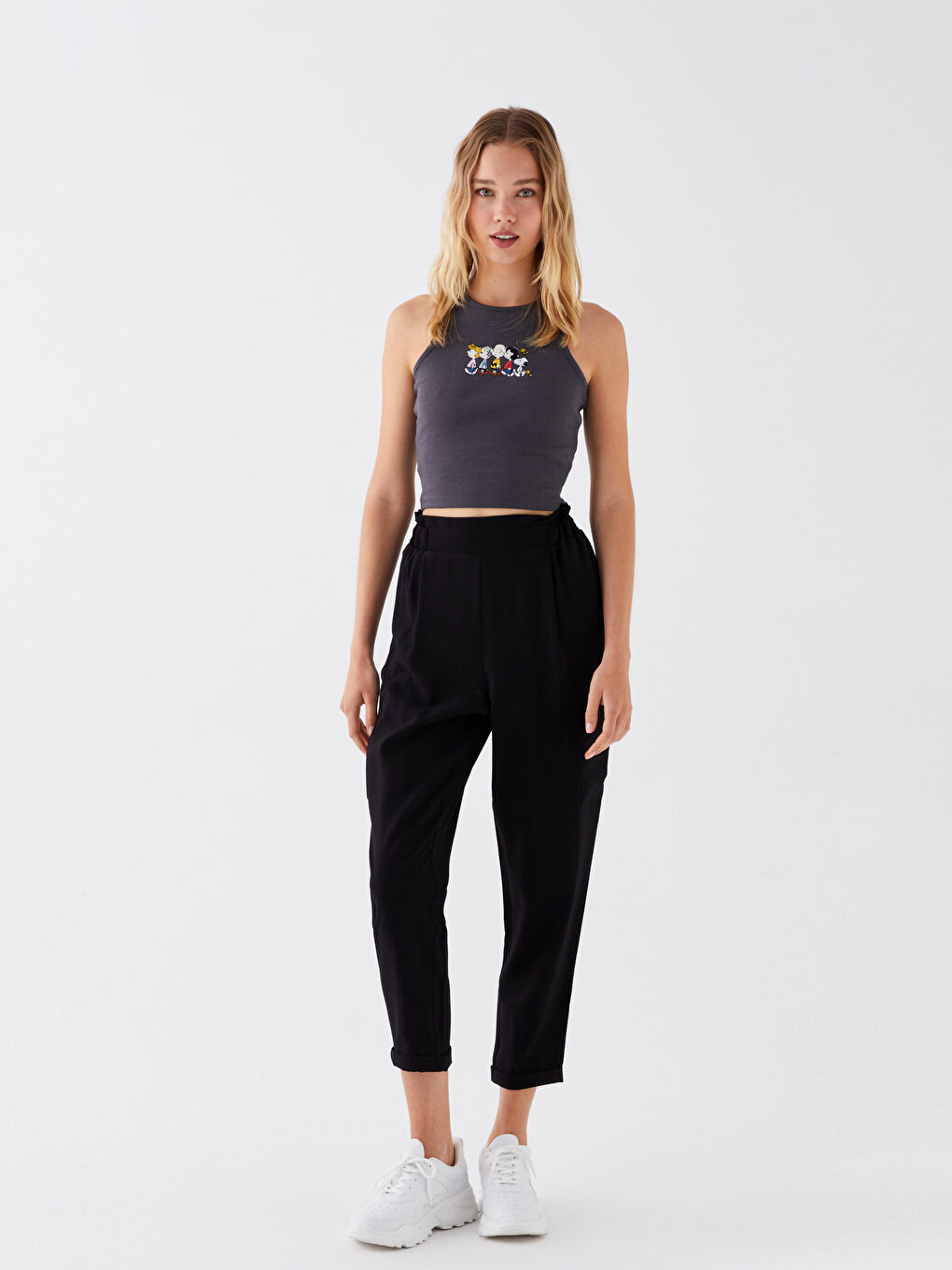 LCW Vision Crew Neck Snoopy Printed Women's Crop -S3HL96Z8-HEF