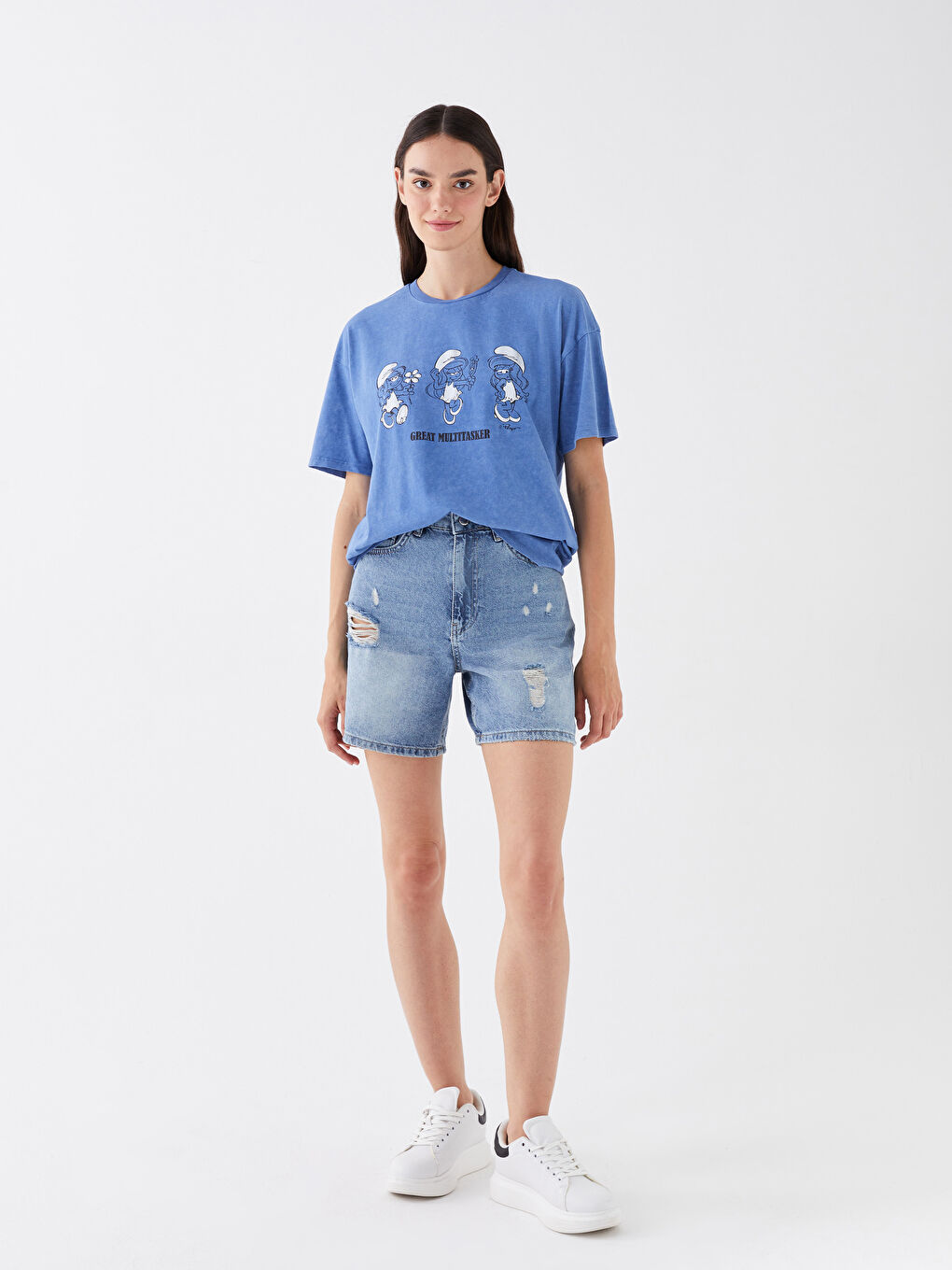 Crew Neck Smurfs Printed Short Sleeve Women's T-Shirt-2