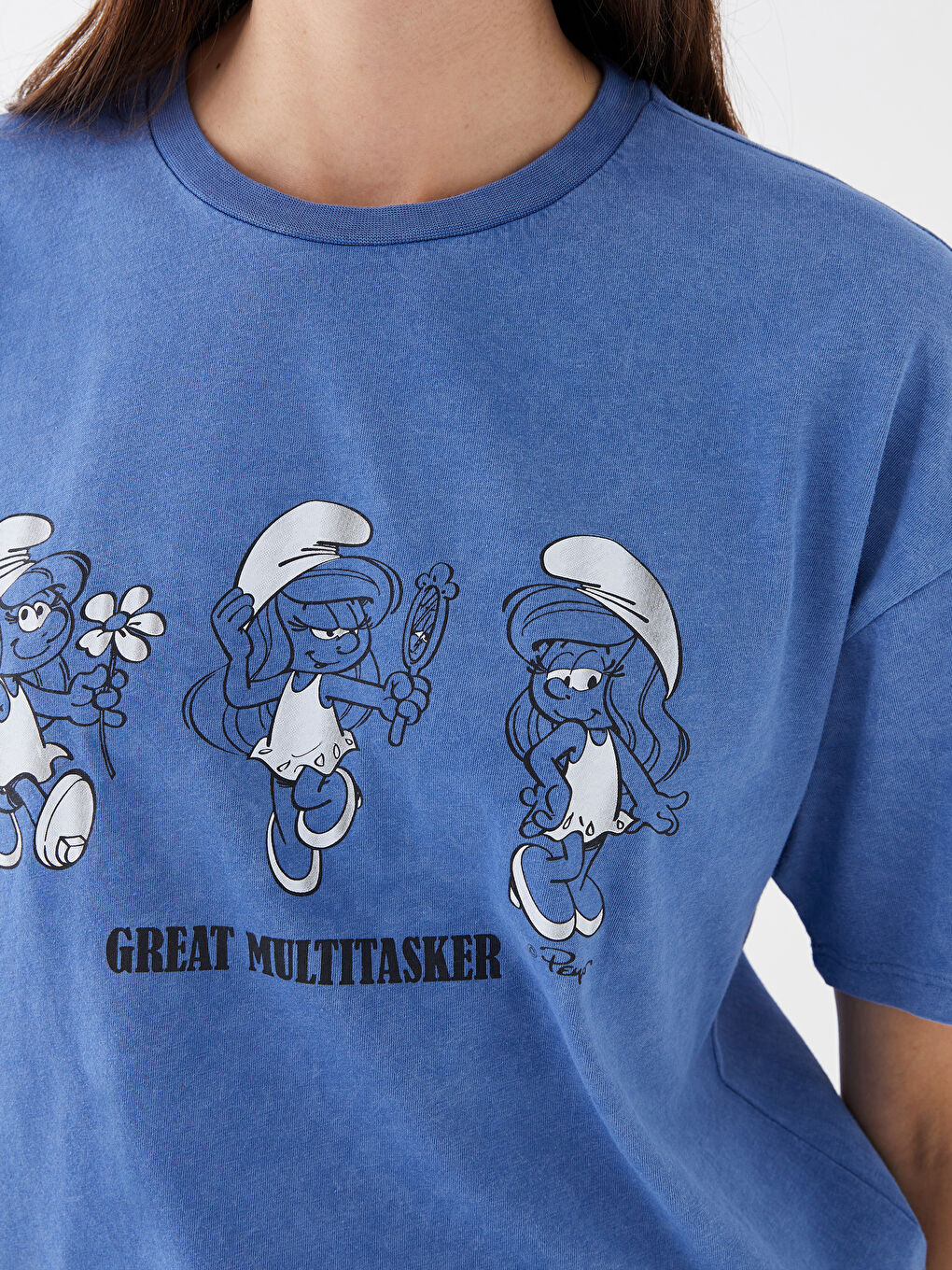 Crew Neck Smurfs Printed Short Sleeve Women's T-Shirt-3