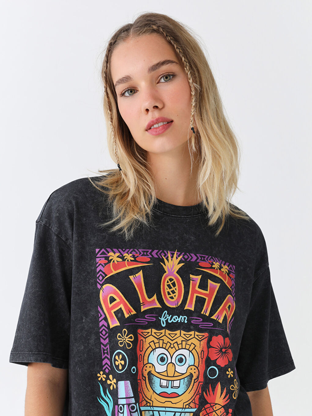 Crew Neck Printed Short Sleeve Oversize Women's T-Shirt