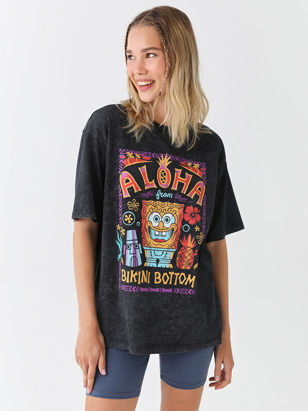 Crew Neck Printed Short Sleeve Oversize Women's T-Shirt-1