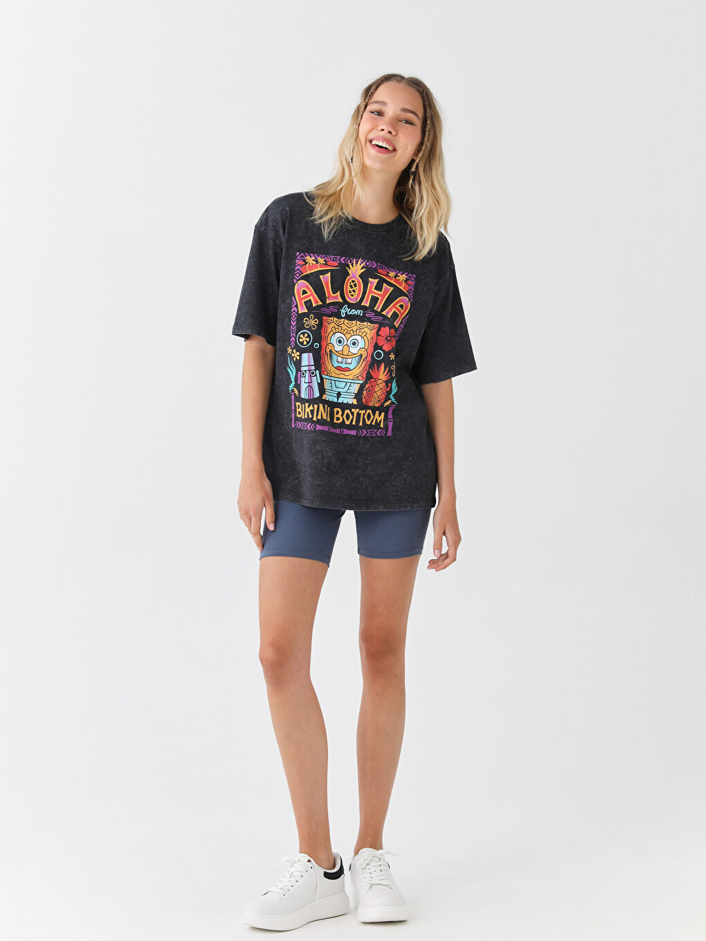 Crew Neck Printed Short Sleeve Oversize Women's T-Shirt-2