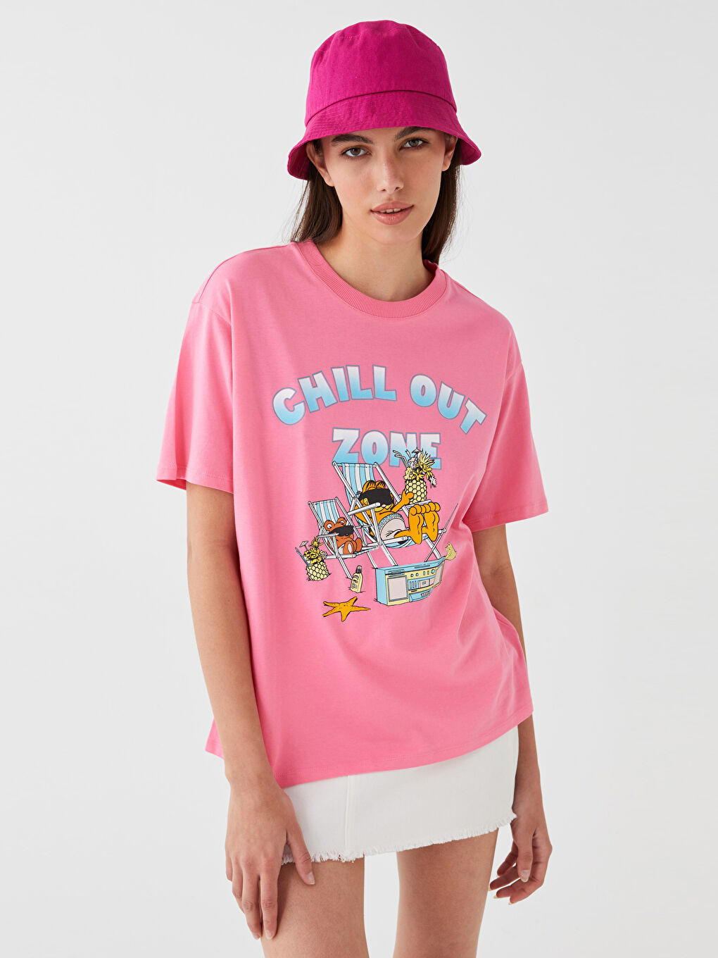 LCW Vision Crew Neck Garfield Printed Short Sleeve Oversize