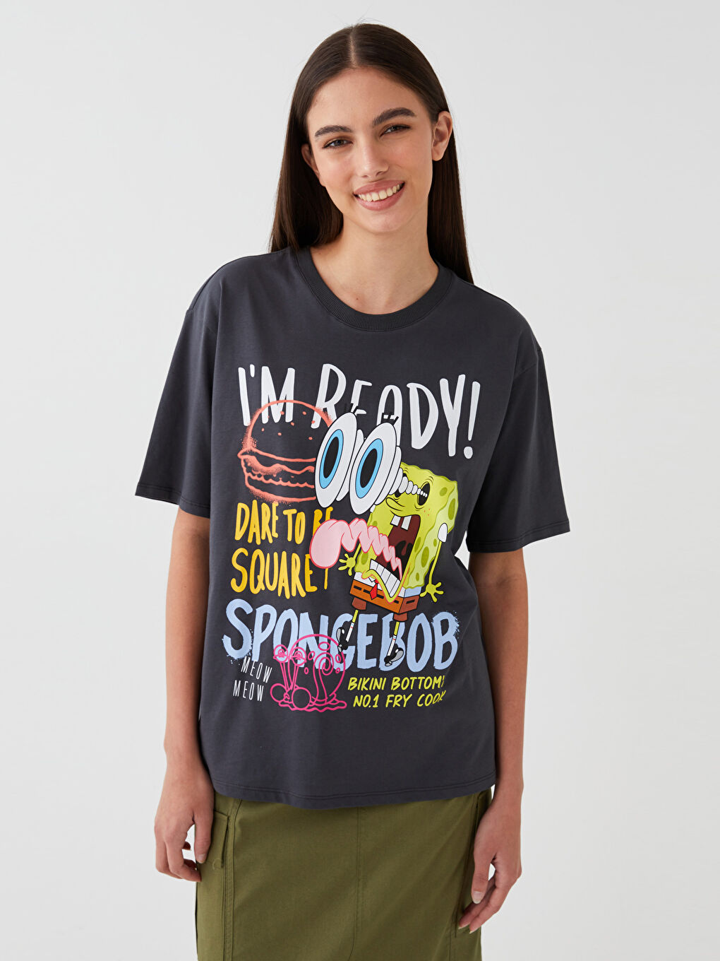 LCW Vision Crew Neck SpongeBob Printed Short Sleeve Oversize