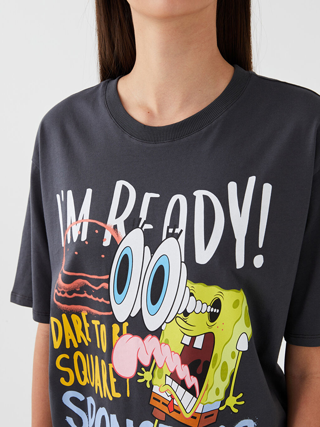 LCW Vision Crew Neck SpongeBob Printed Short Sleeve Oversize
