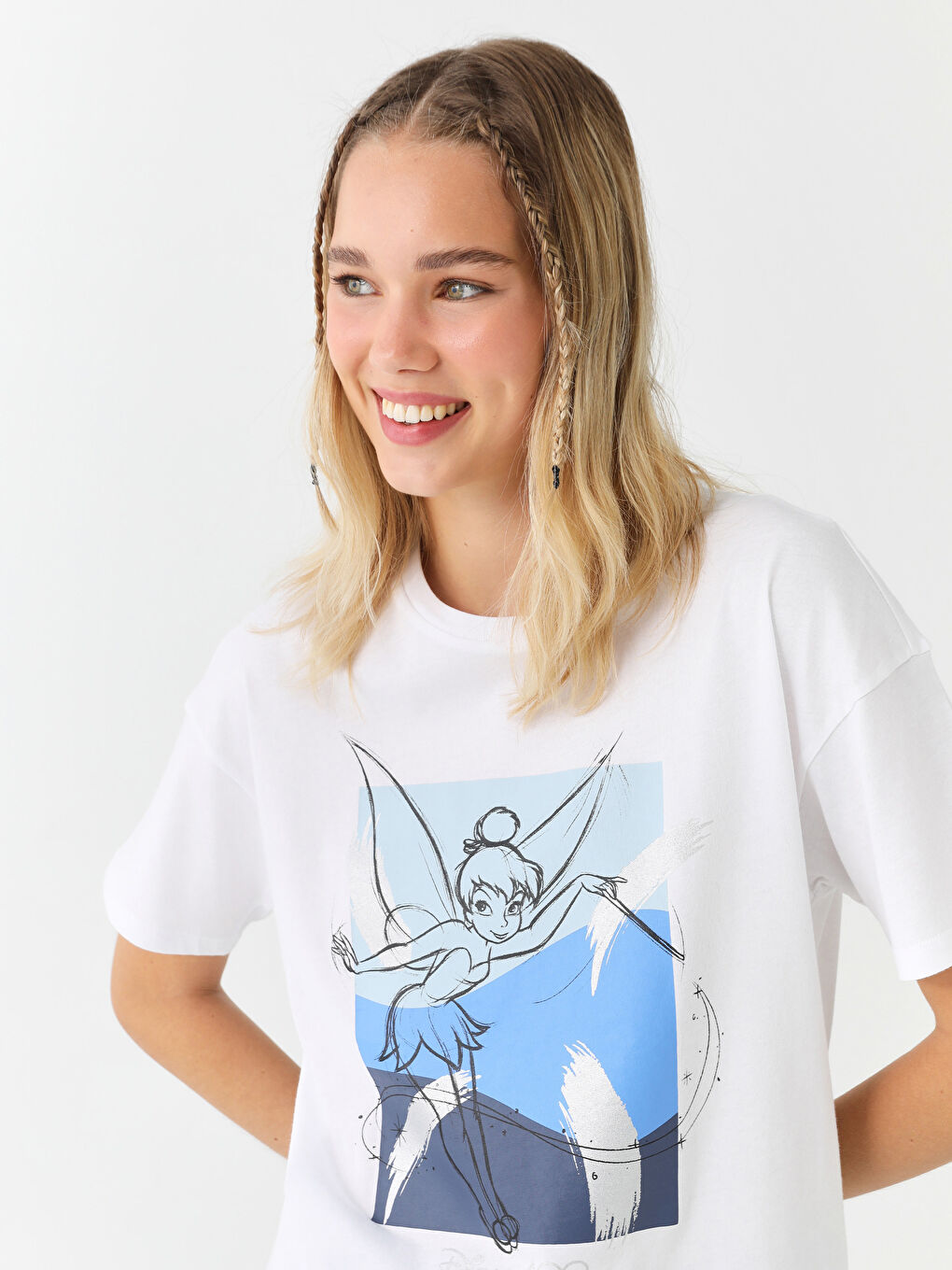 LCW Vision Rundhalsausschnitt Tinker Bell Bedrucktes Kurzarm T-Shirt für Damen -S3HM13Z8-Q6K