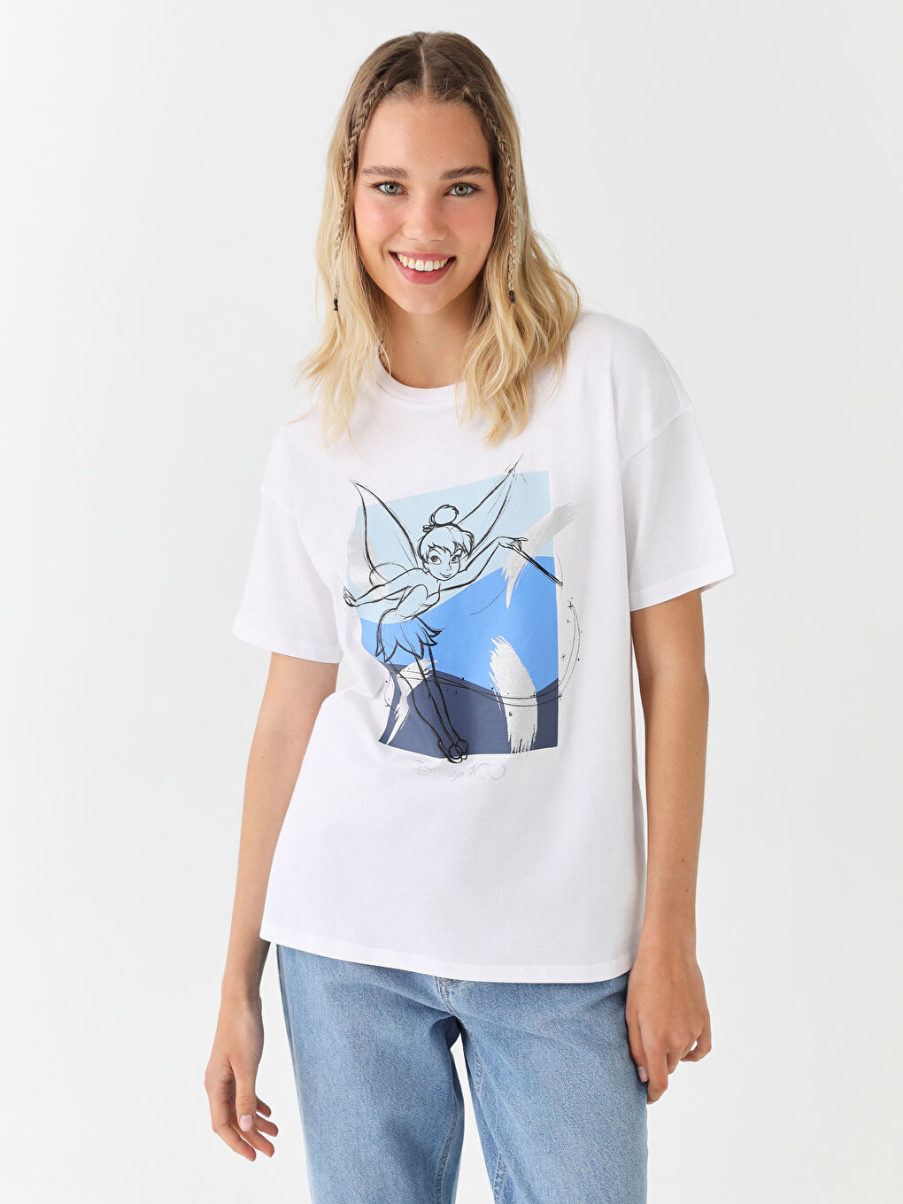 LCW Vision Rundhalsausschnitt Tinker Bell Bedrucktes Kurzarm T-Shirt für Damen -S3HM13Z8-Q6K