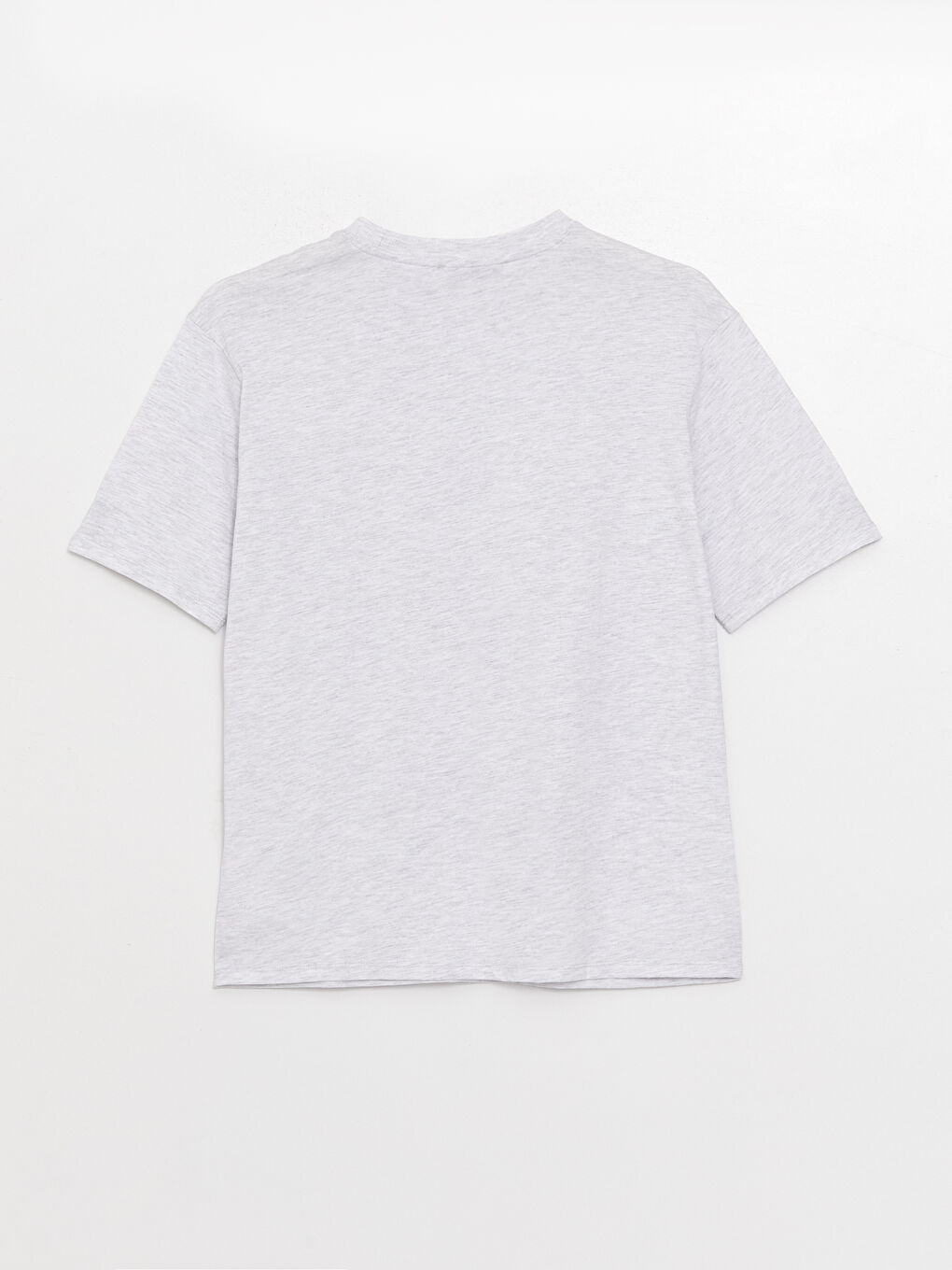 Gri Bisiklet Yaka Mickey Mouse Baskılı Kısa Kollu Oversize Kadın Tişört-6