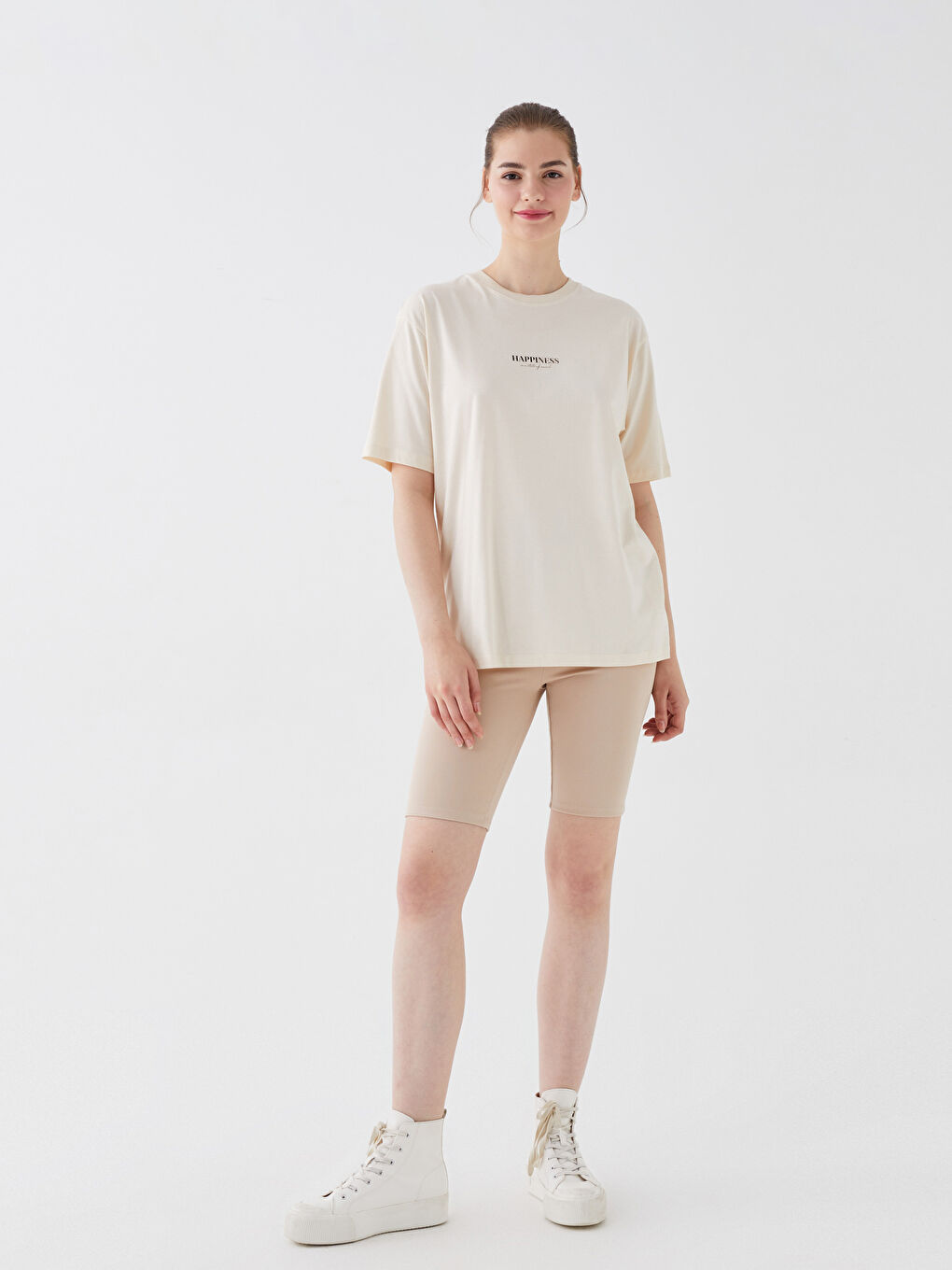 Crew Neck Donald Duck Printed Short Sleeve Oversize Women's T-Shirt-2