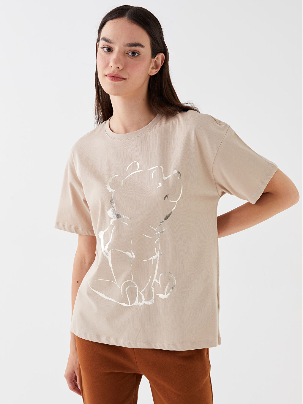 Crew Neck Winnie The Pooh Printed Short Sleeve Women's T-Shirt