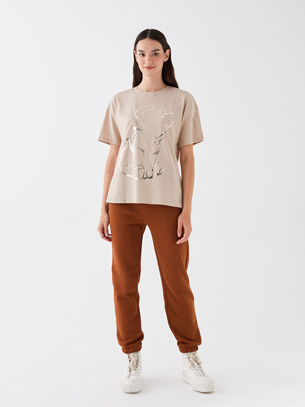 Crew Neck Winnie The Pooh Printed Short Sleeve Women's T-Shirt-2