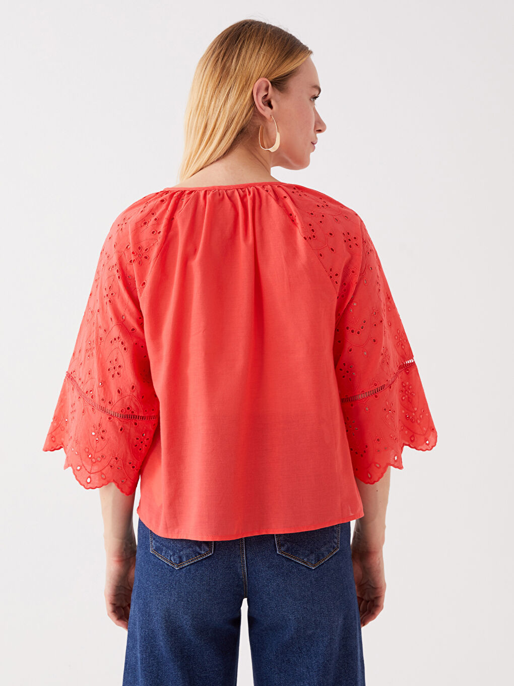 Tie Collar Self-Patterned Oversized Women's Blouse-4