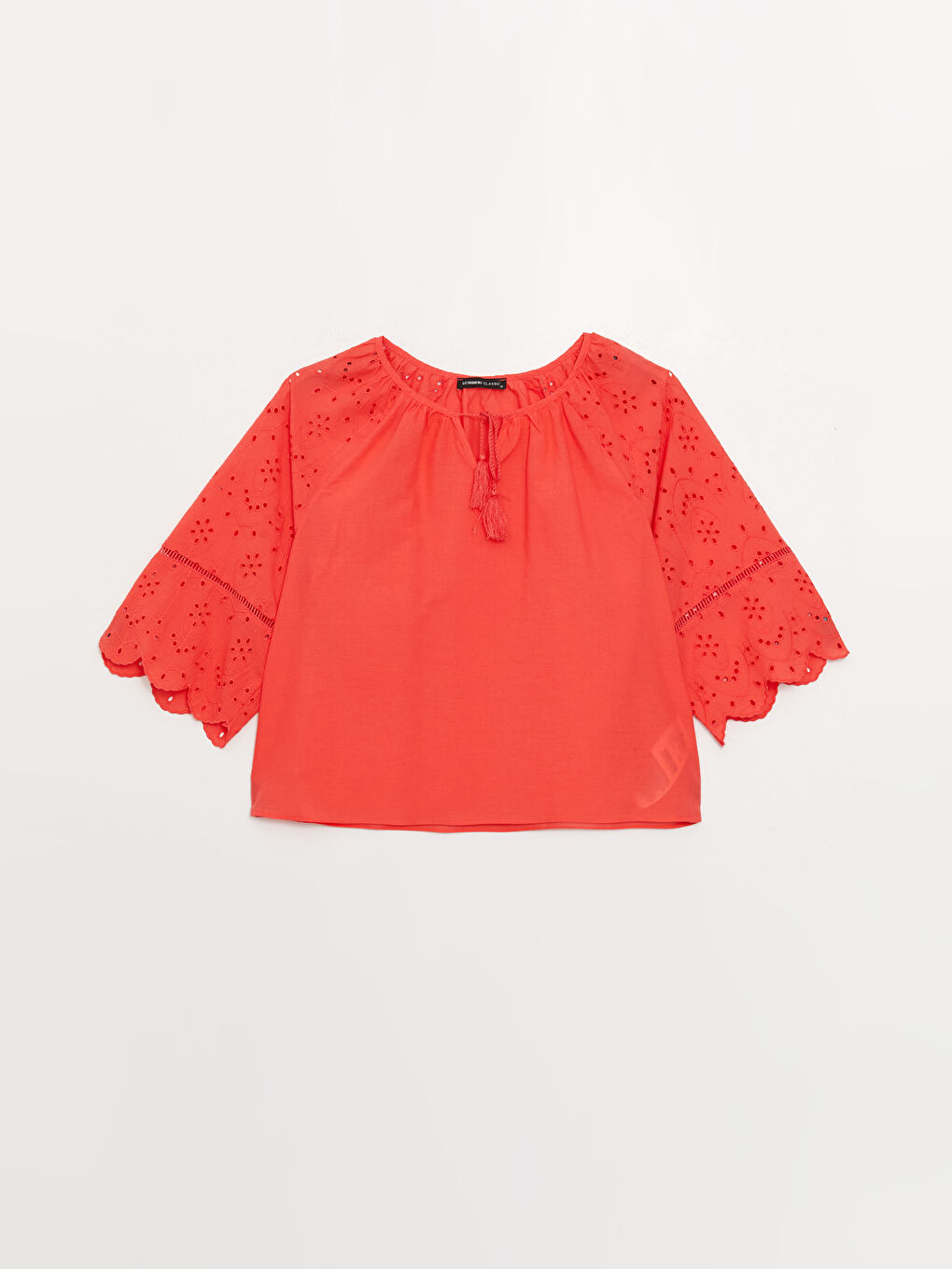 Tie Collar Self-Patterned Oversized Women's Blouse-5