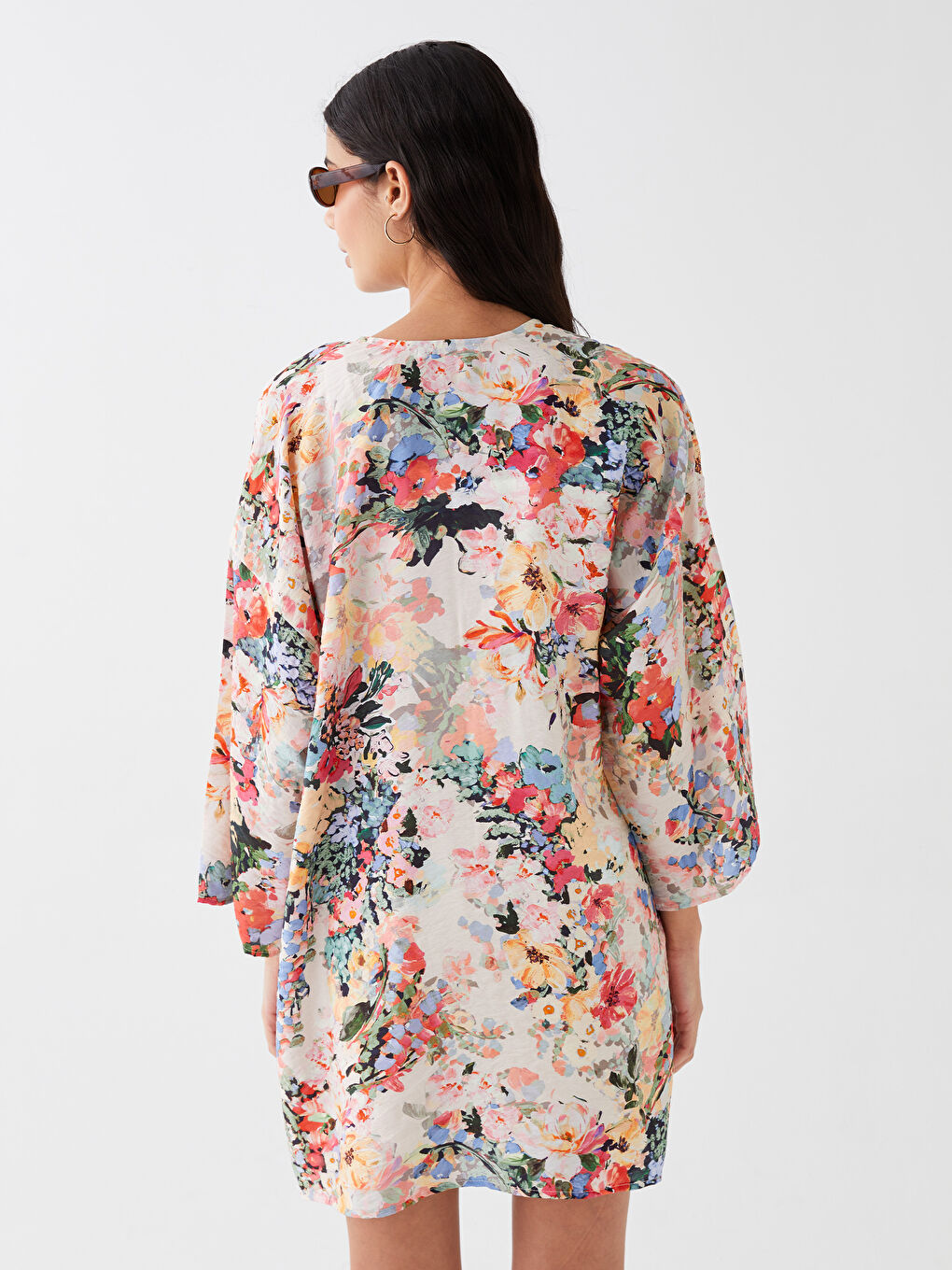 Mercan Şal Yaka Çiçekli Kadın Kimono-4