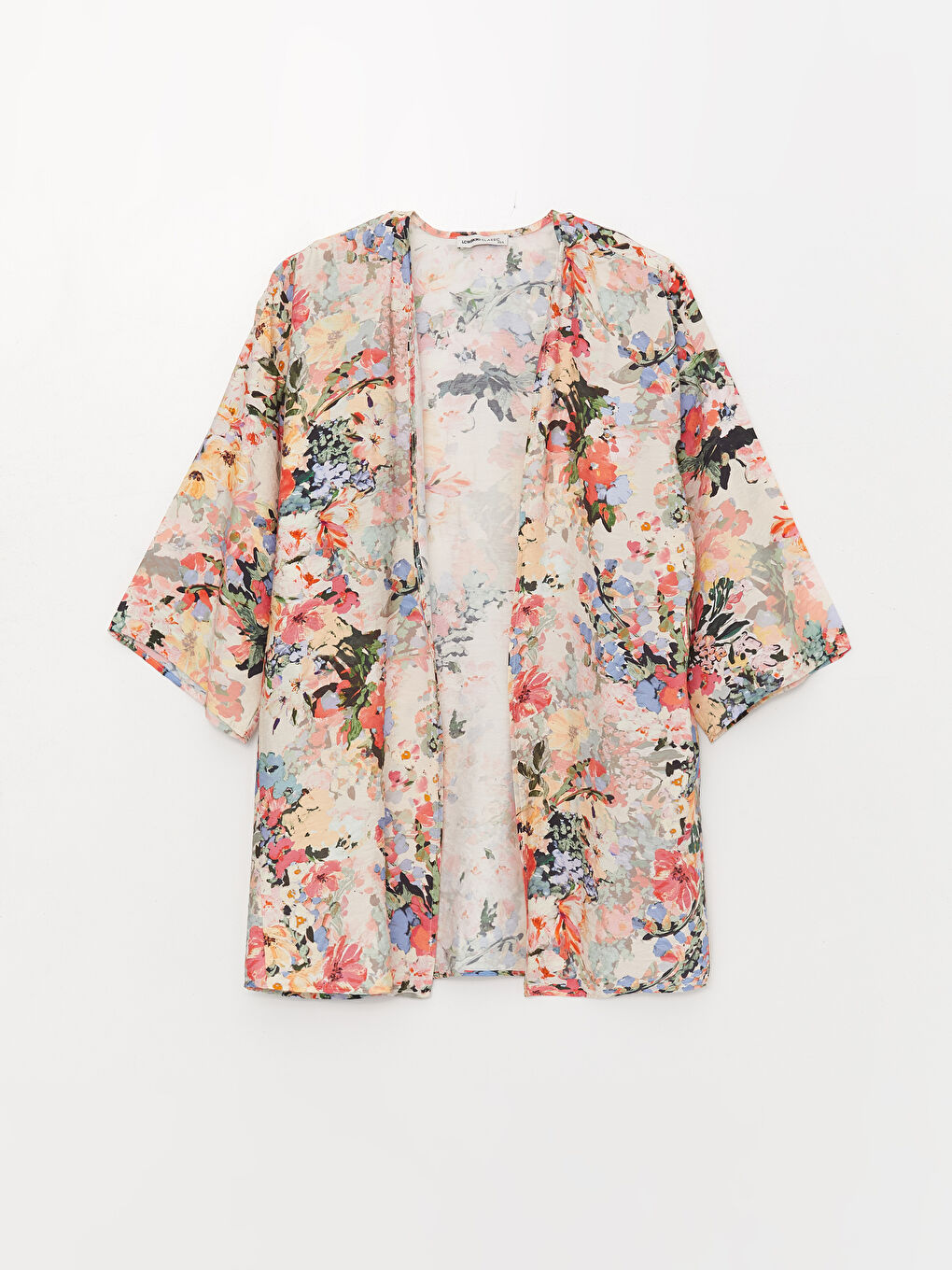 Mercan Şal Yaka Çiçekli Kadın Kimono-5