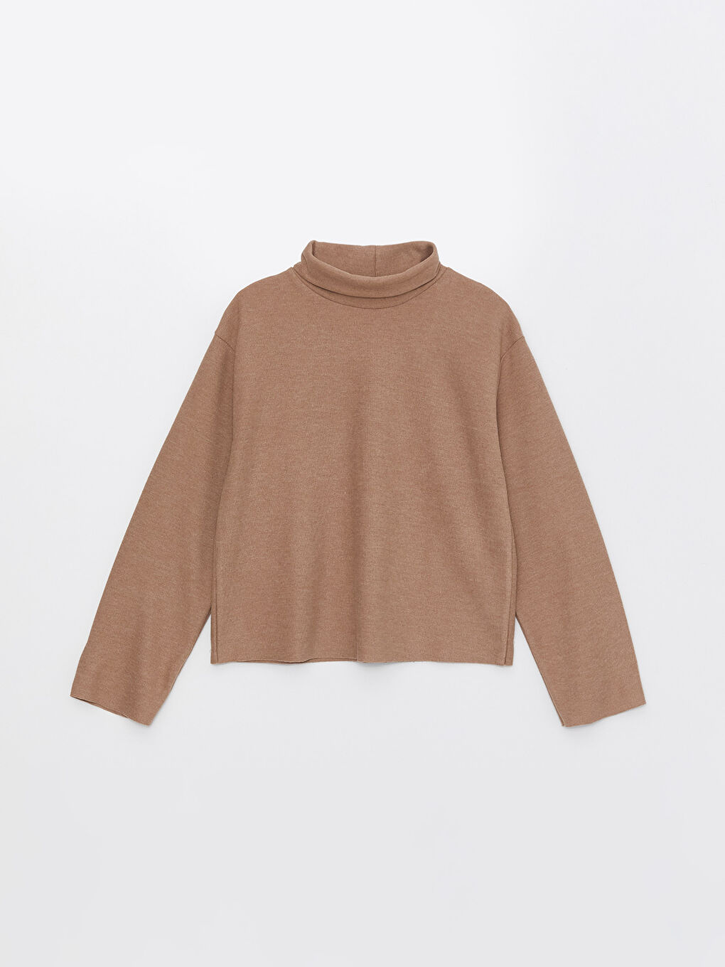 Kahverengi Dik Yaka Düz Uzun Kollu Kadın Sweatshirt-5