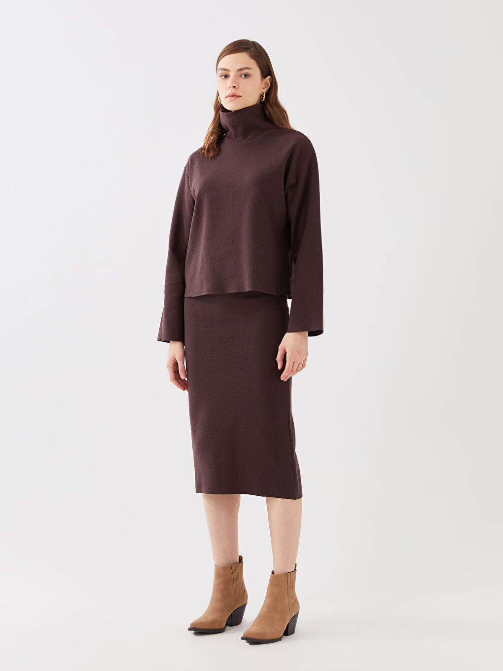 Толстовка с длинным рукавом и воротником-трубой для женщин, однотонная-2