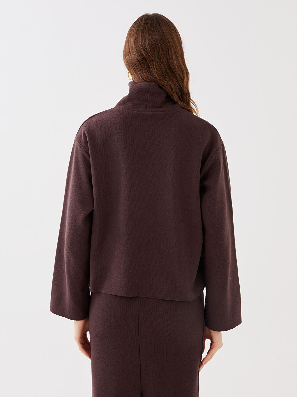 Толстовка с длинным рукавом и воротником-трубой для женщин, однотонная-4