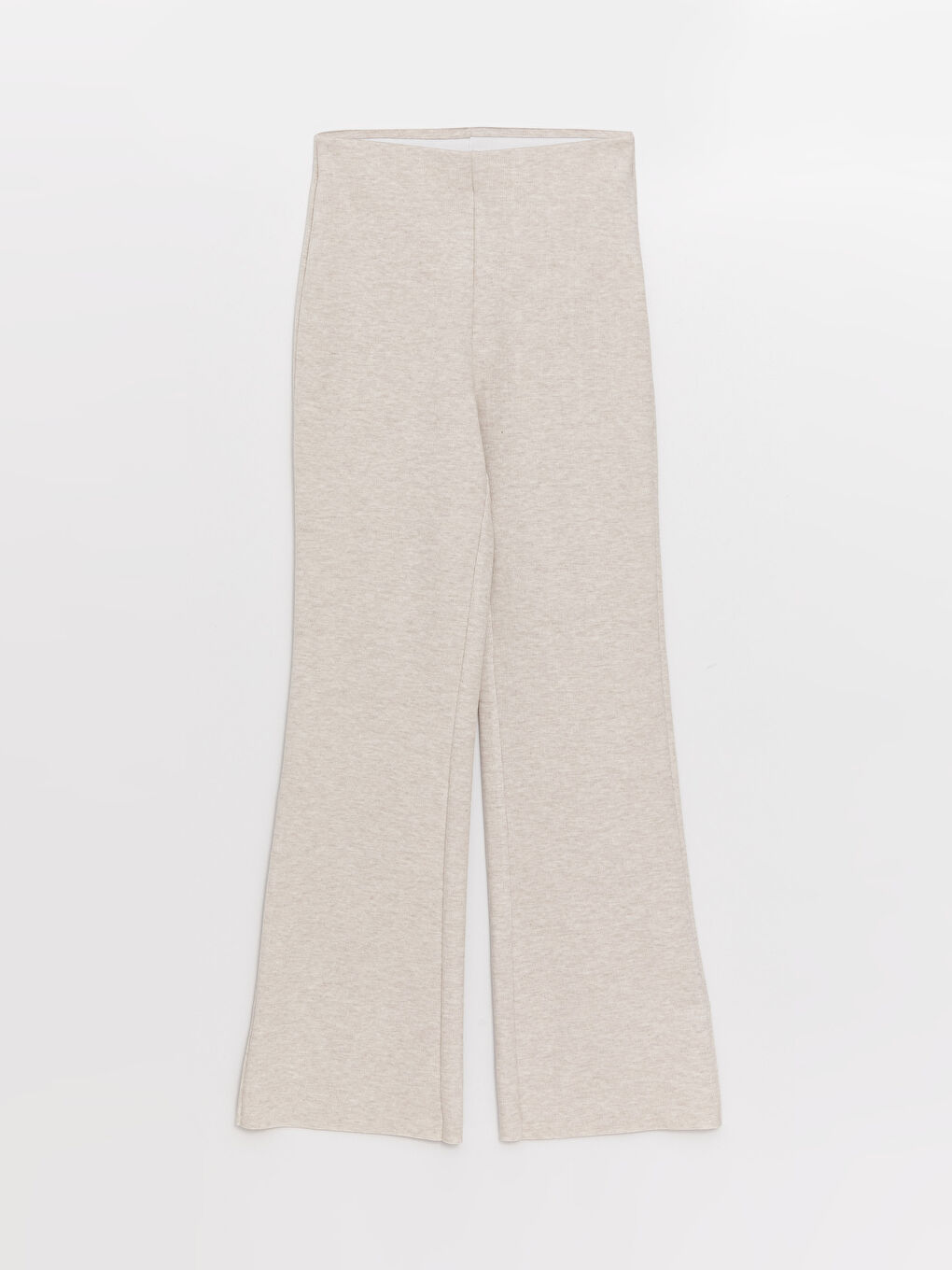 Bej Beli Lastikli Düz Geniş Paça Kadın Eşofman Altı-5