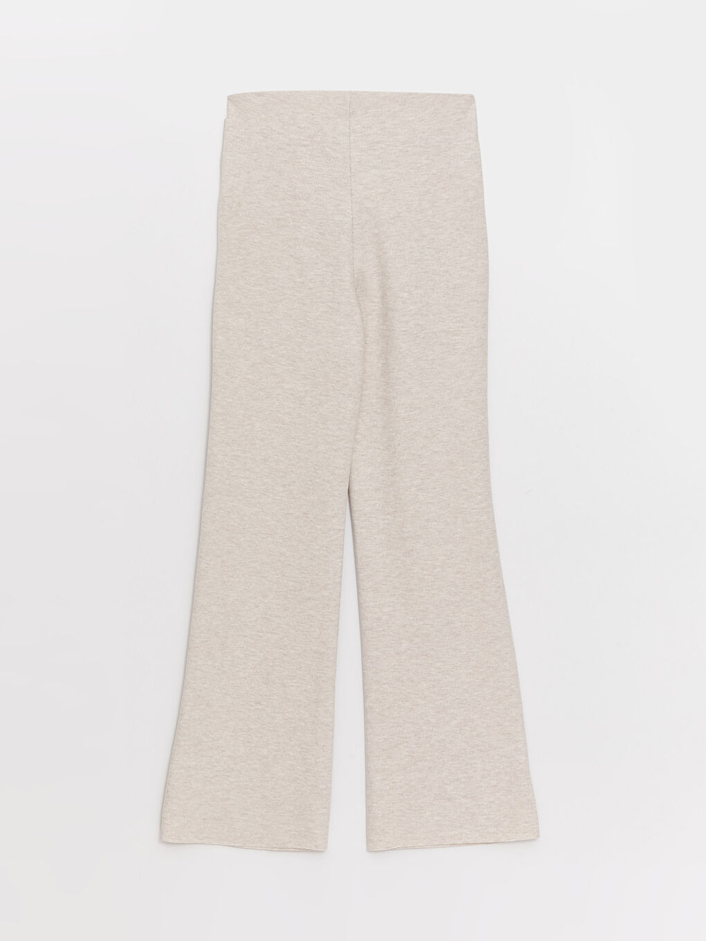 Bej Beli Lastikli Düz Geniş Paça Kadın Eşofman Altı-6