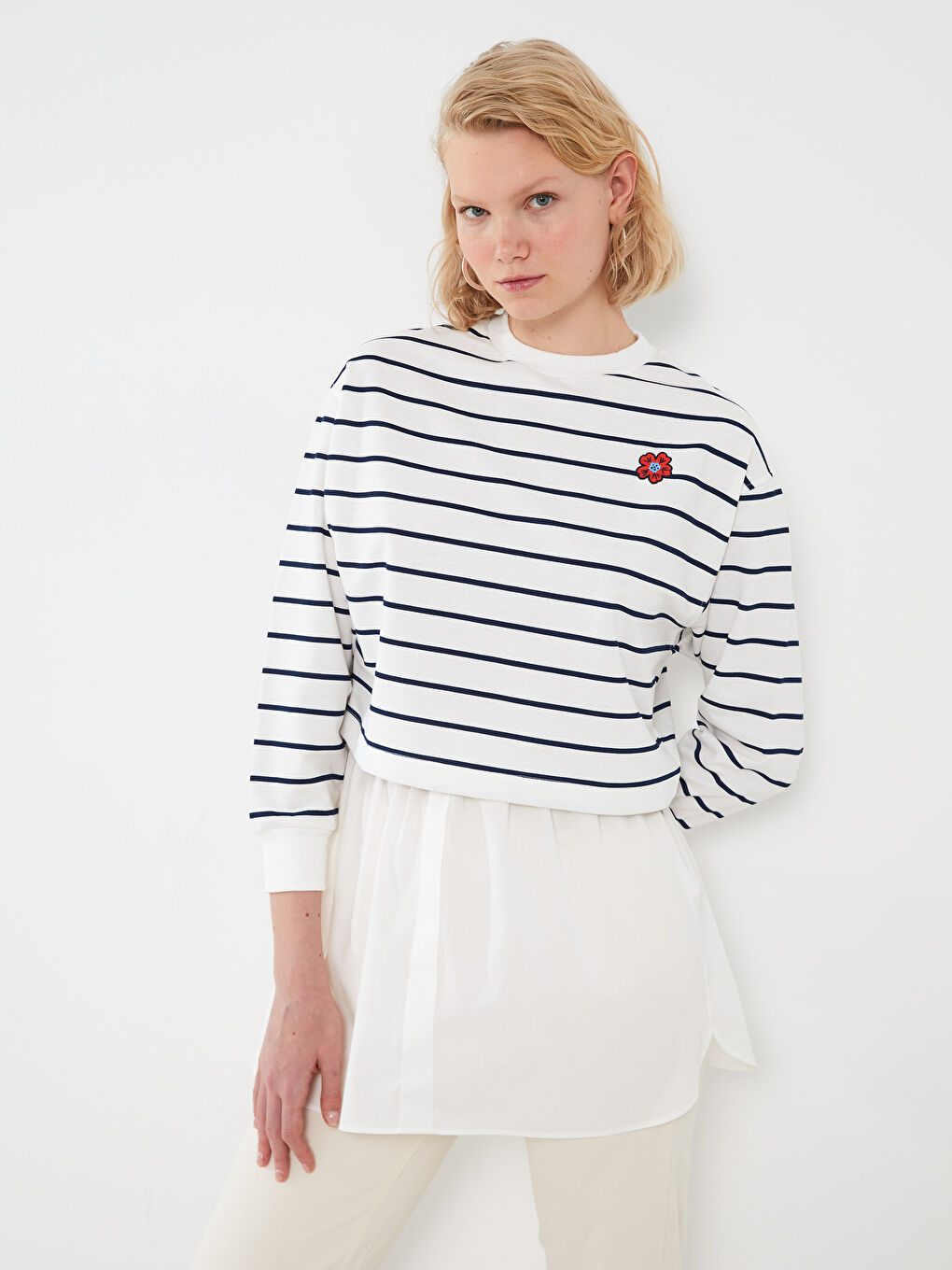 Beyaz Kadın Beli Lastikli Düz Gömlek Etek İçlik