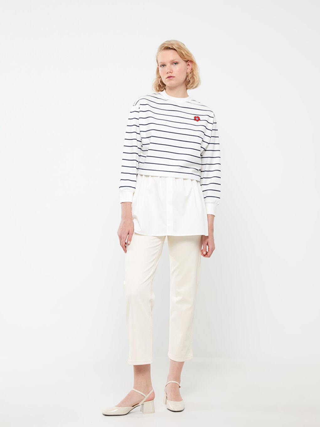 Beyaz Kadın Beli Lastikli Düz Gömlek Etek İçlik-1