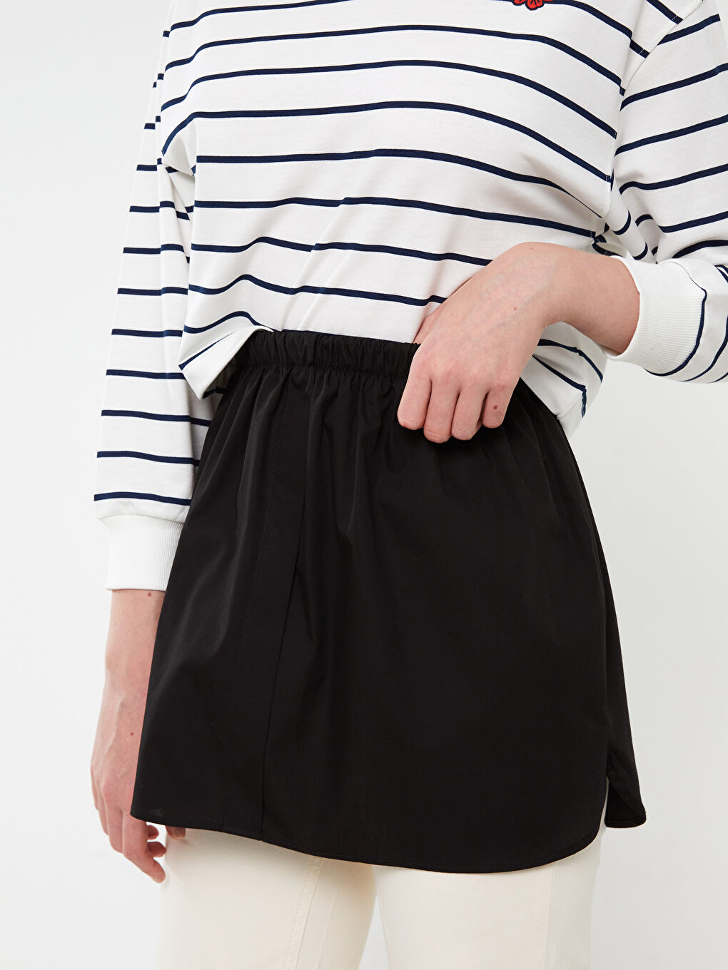 Siyah Kadın Beli Lastikli Düz Gömlek Etek İçlik-2