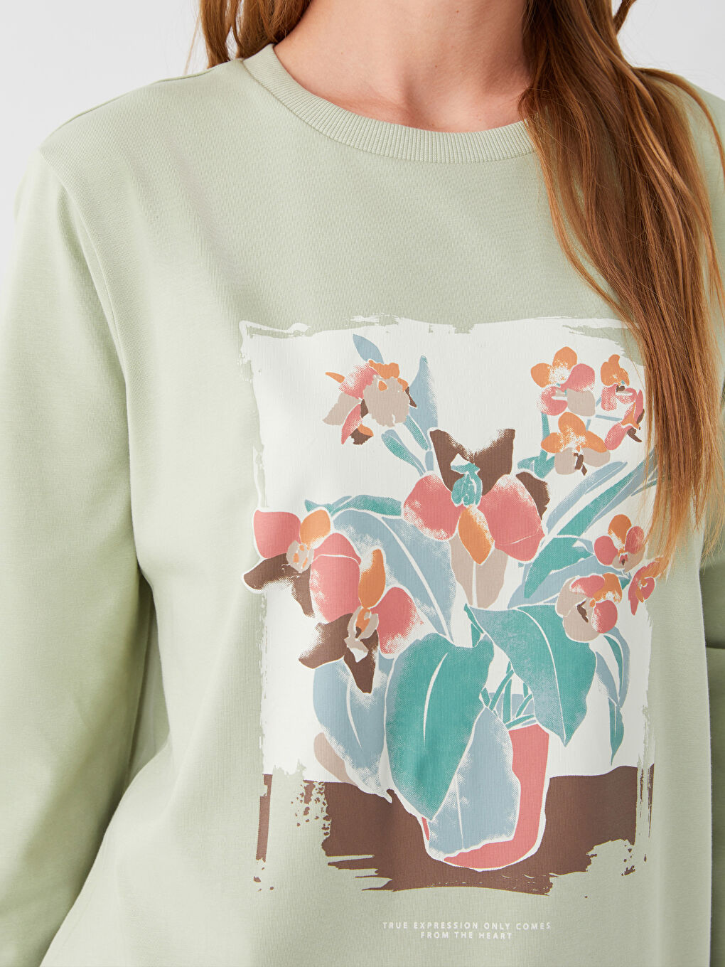 تونيك كم طويل مطبوع بياقة دائرية للسيدات-3