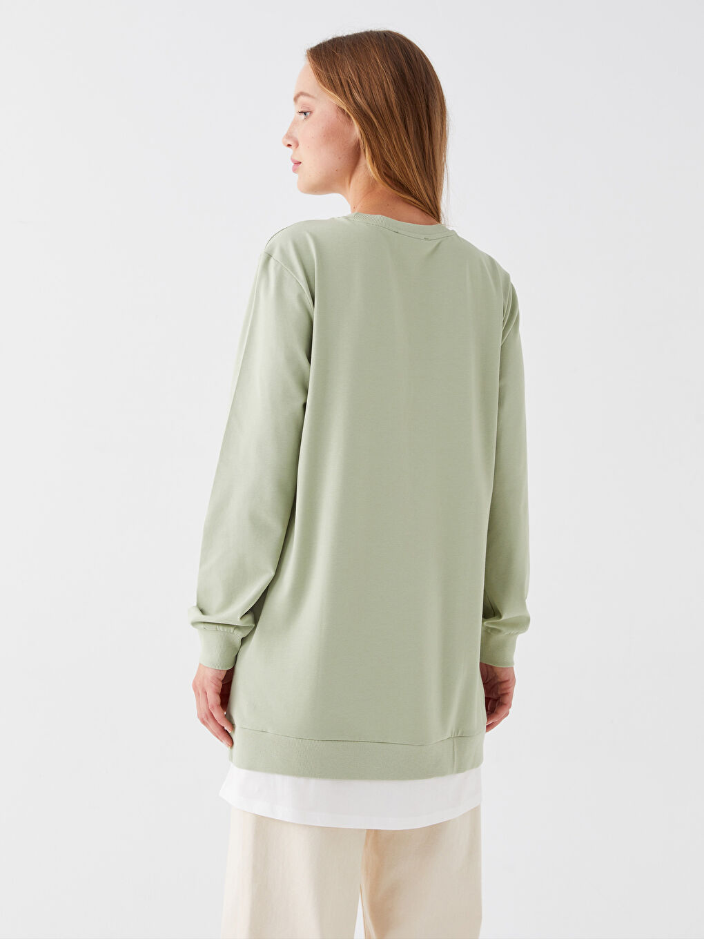 تونيك كم طويل مطبوع بياقة دائرية للسيدات-4