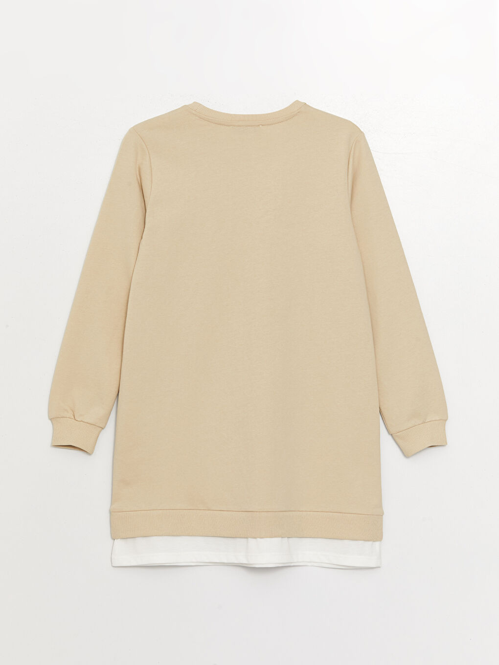 Bej Bisiklet Yaka Baskılı Uzun Kollu Kadın Sweatshirt Tunik-6