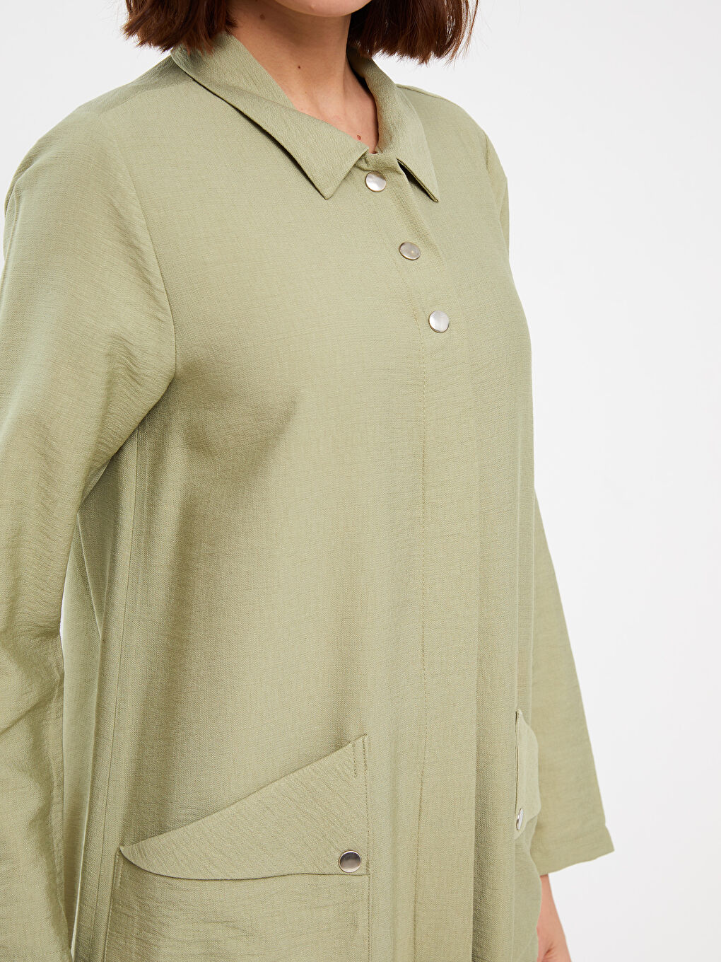 Shirt Collar Plain Long Sleeve Linen-Look Women's Abaya-3